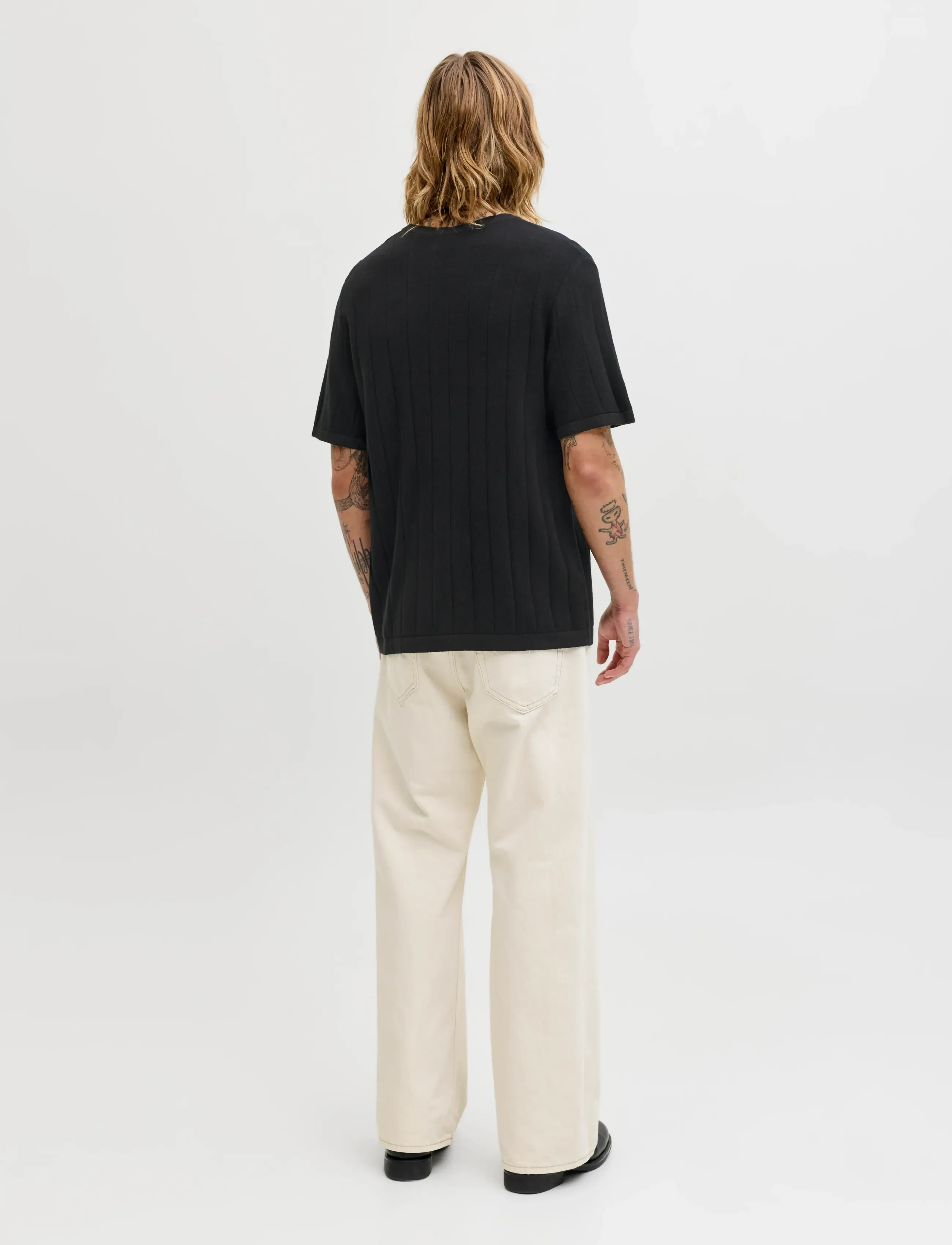 Jack & Jones - JJEBRADLEY KNIT TEE SS LN - kortärmade t-shirts - black - 2