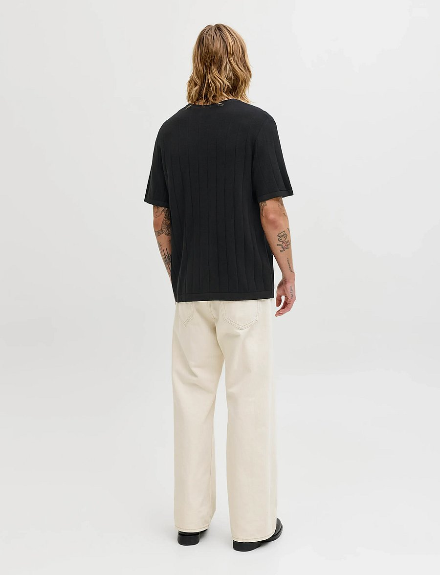 Jack & Jones - JJEBRADLEY KNIT TEE SS LN - short-sleeved t-shirts - black - 2