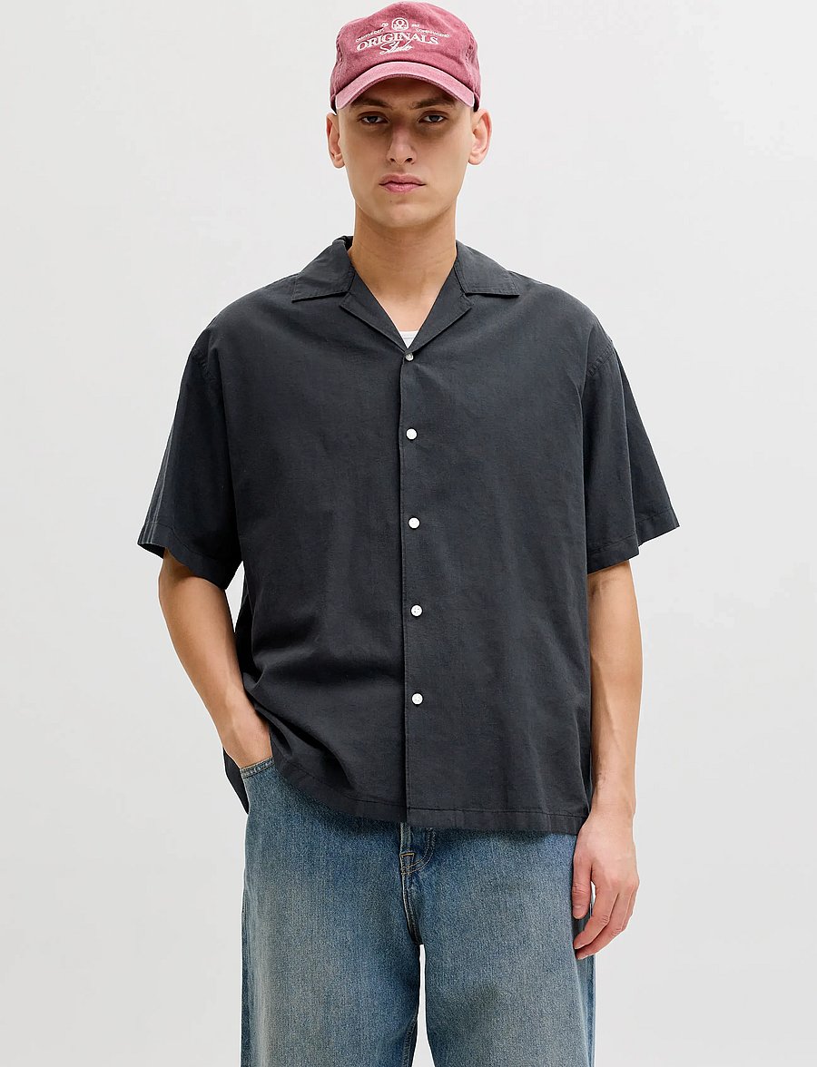 Jack & Jones - JJEBREEZE LINEN BLEND RESORT SHIRT SS SN - lininiai marškiniai - black - 0