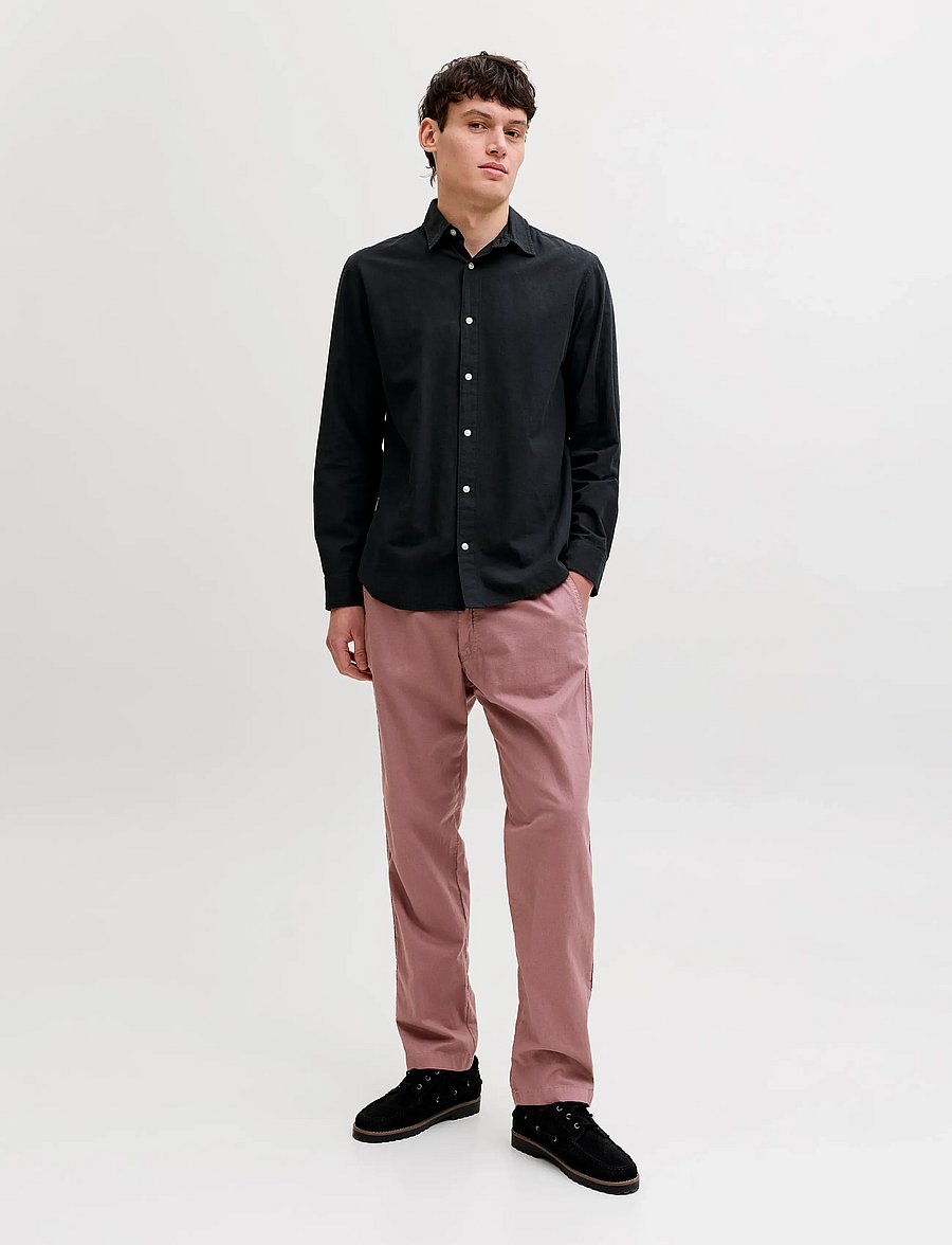 Jack & Jones - JJEBREEZE LINEN BLEND SHIRT L/S SN - hørskjorter - black - 3