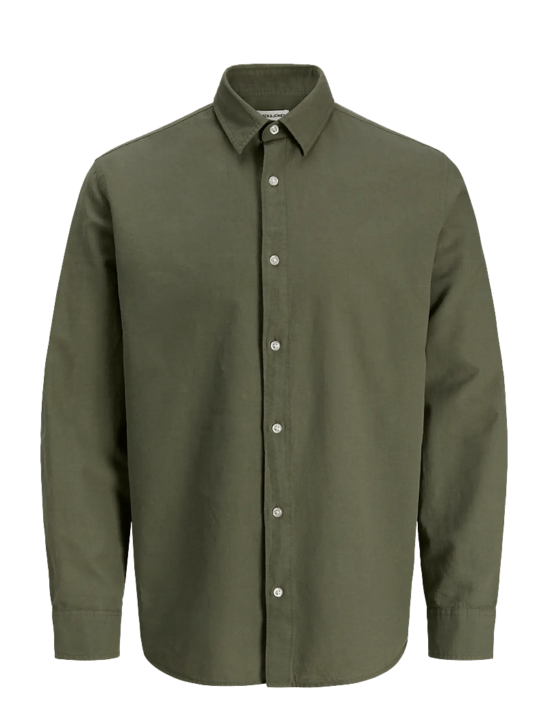 Jack & Jones - JJEBREEZE LINEN BLEND SHIRT L/S SN - linneskjortor - dusty olive - 1