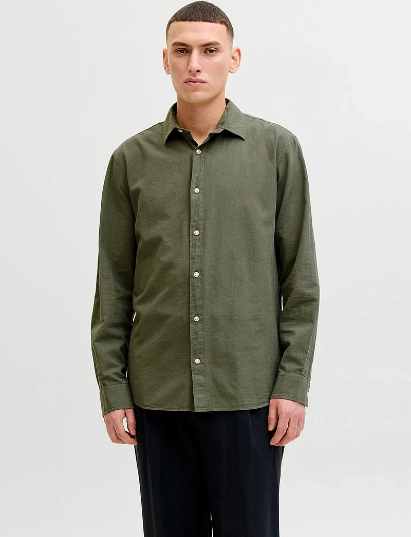 Jack & Jones - JJEBREEZE LINEN BLEND SHIRT L/S SN - linneskjortor - dusty olive - 0