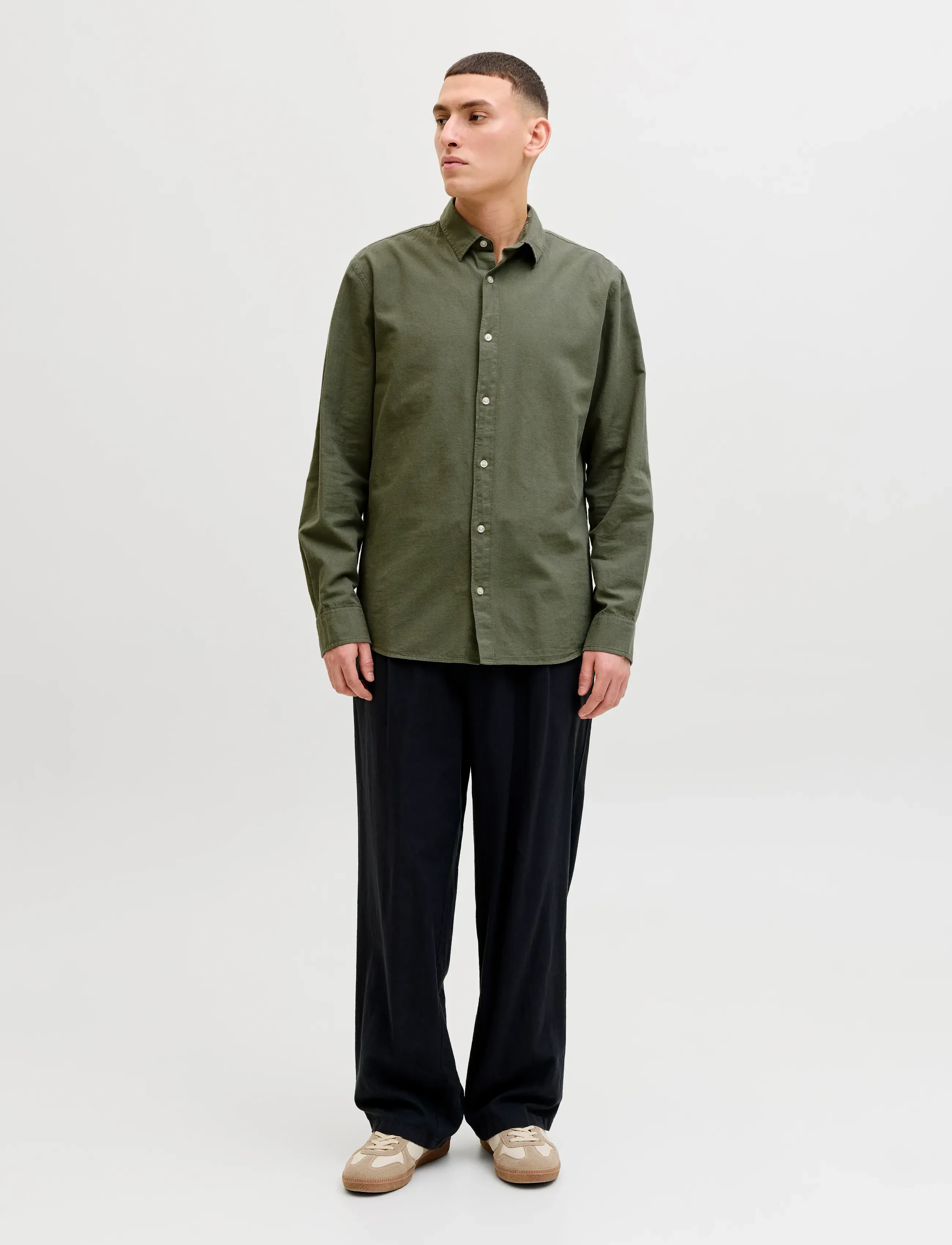 Jack & Jones - JJEBREEZE LINEN BLEND SHIRT L/S SN - hørskjorter - dusty olive - 3