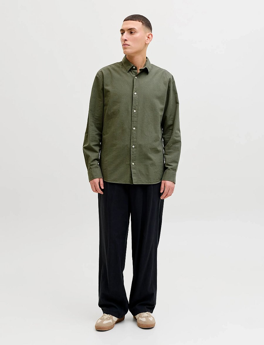 Jack & Jones - JJEBREEZE LINEN BLEND SHIRT L/S SN - hørskjorter - dusty olive - 3
