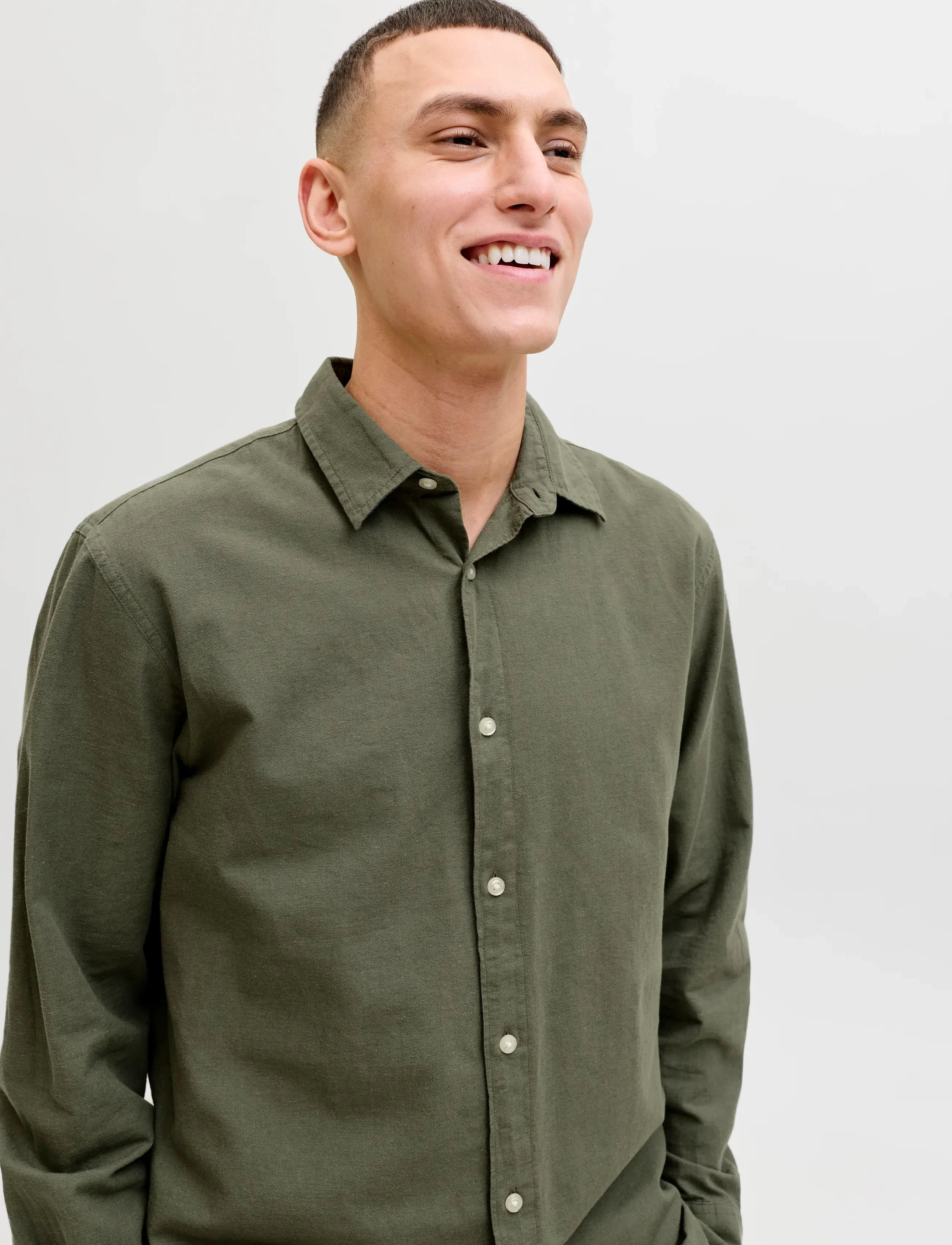 Jack & Jones - JJEBREEZE LINEN BLEND SHIRT L/S SN - hørskjorter - dusty olive - 5
