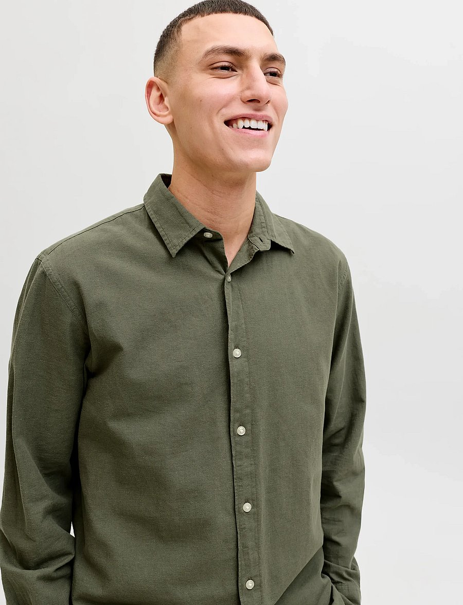 Jack & Jones - JJEBREEZE LINEN BLEND SHIRT L/S SN - hørskjorter - dusty olive - 5