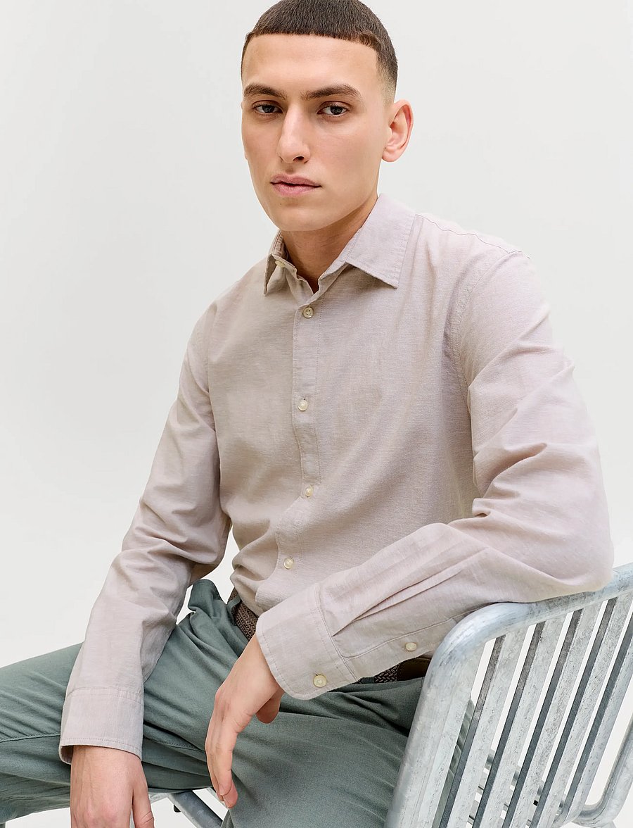 Jack & Jones - JJEBREEZE LINEN BLEND SHIRT L/S SN - hørskjorter - string - 5