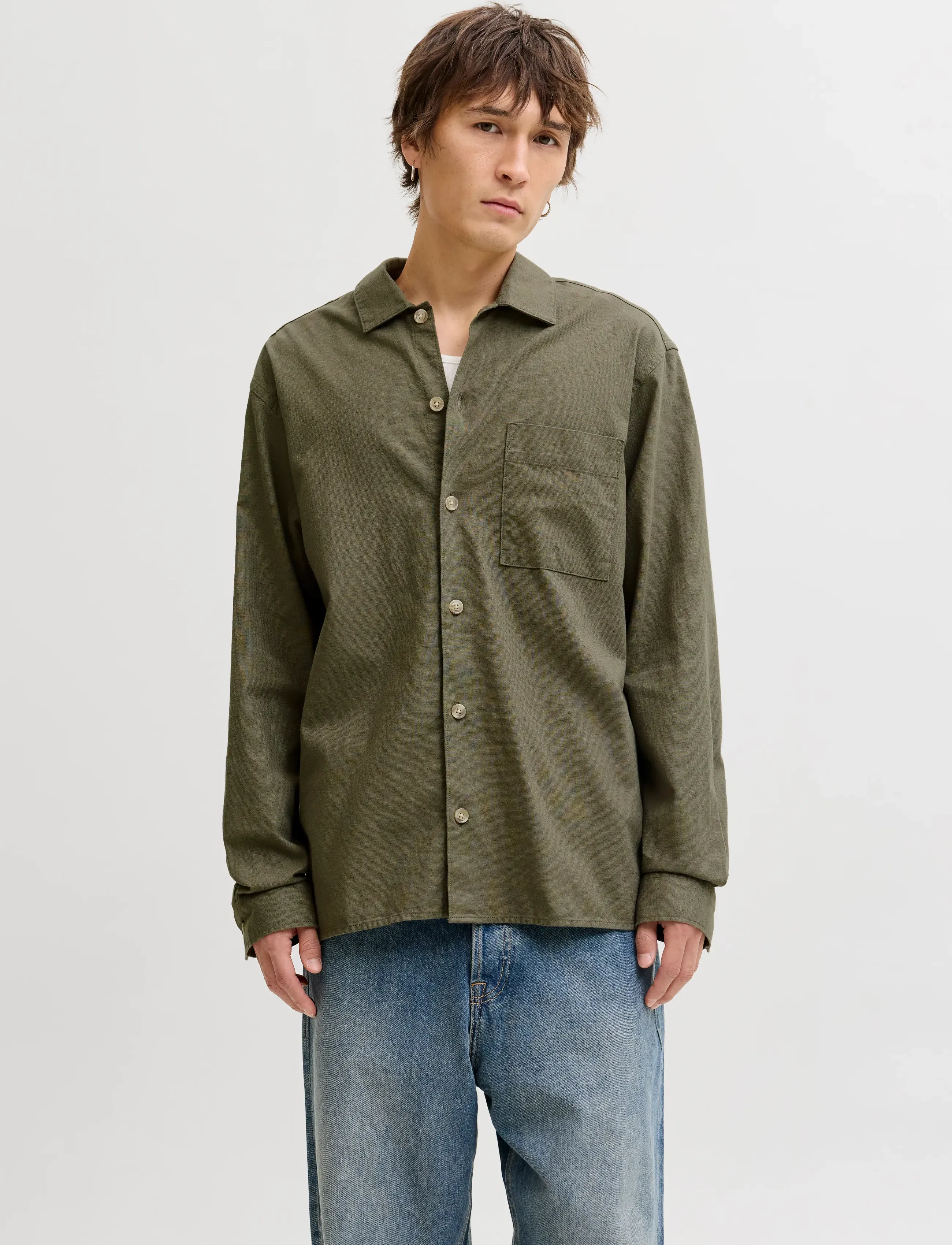 Jack & Jones JJETRISTAN OVERSHIRT LS LN - Looks for less - DUSTY OLIVE / khaki/green