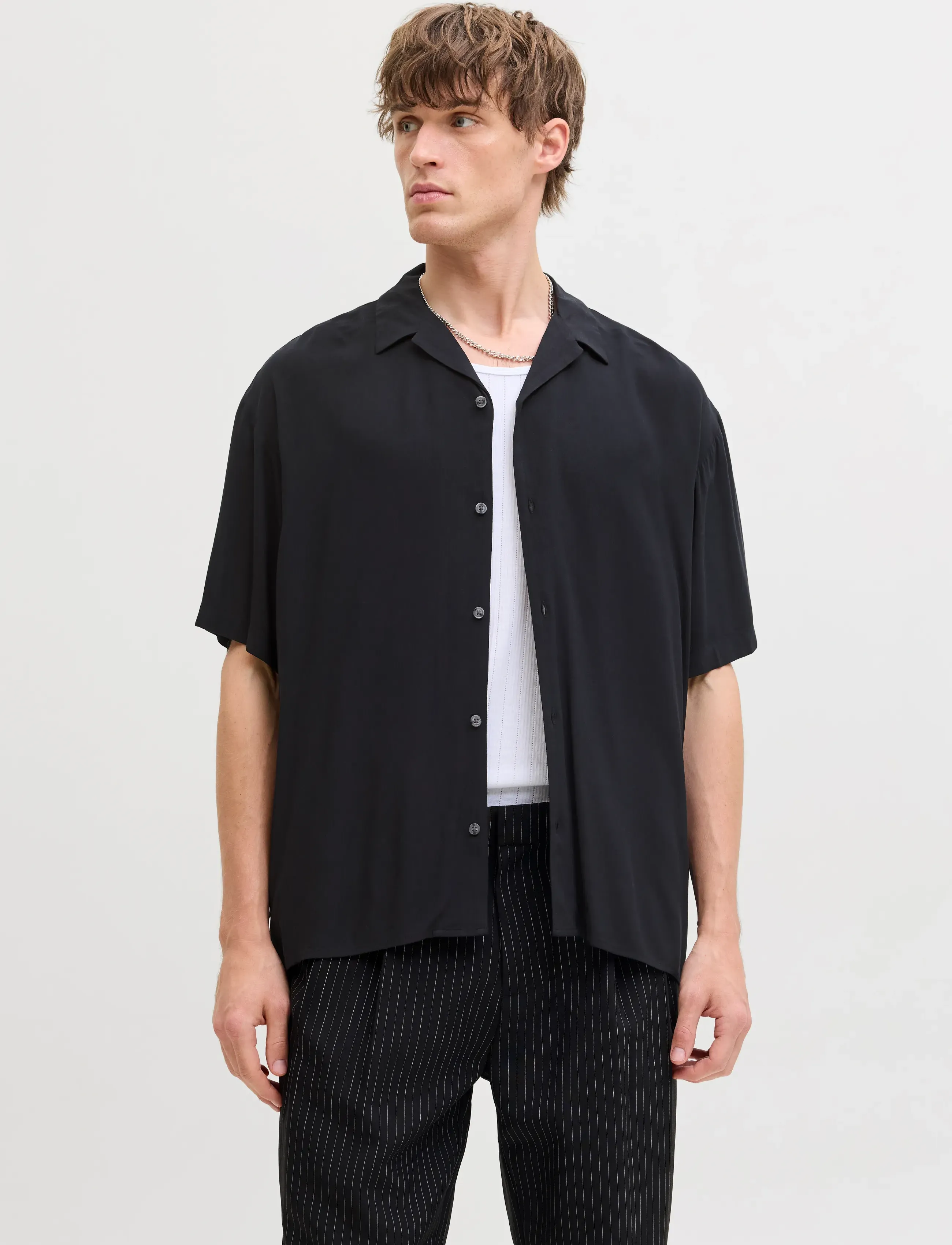 Jack & Jones Jjejeff Resort Solid Shirt Ss Sn, Mænd, Kortærmet Resort Skjorte, Sort, Str: S