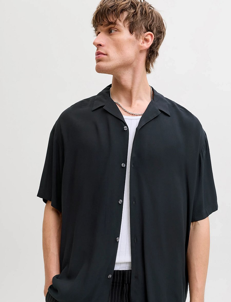 Jack & Jones - JJEJEFF RESORT SOLID SHIRT SS SN - kurzarmhemden - black - 4
