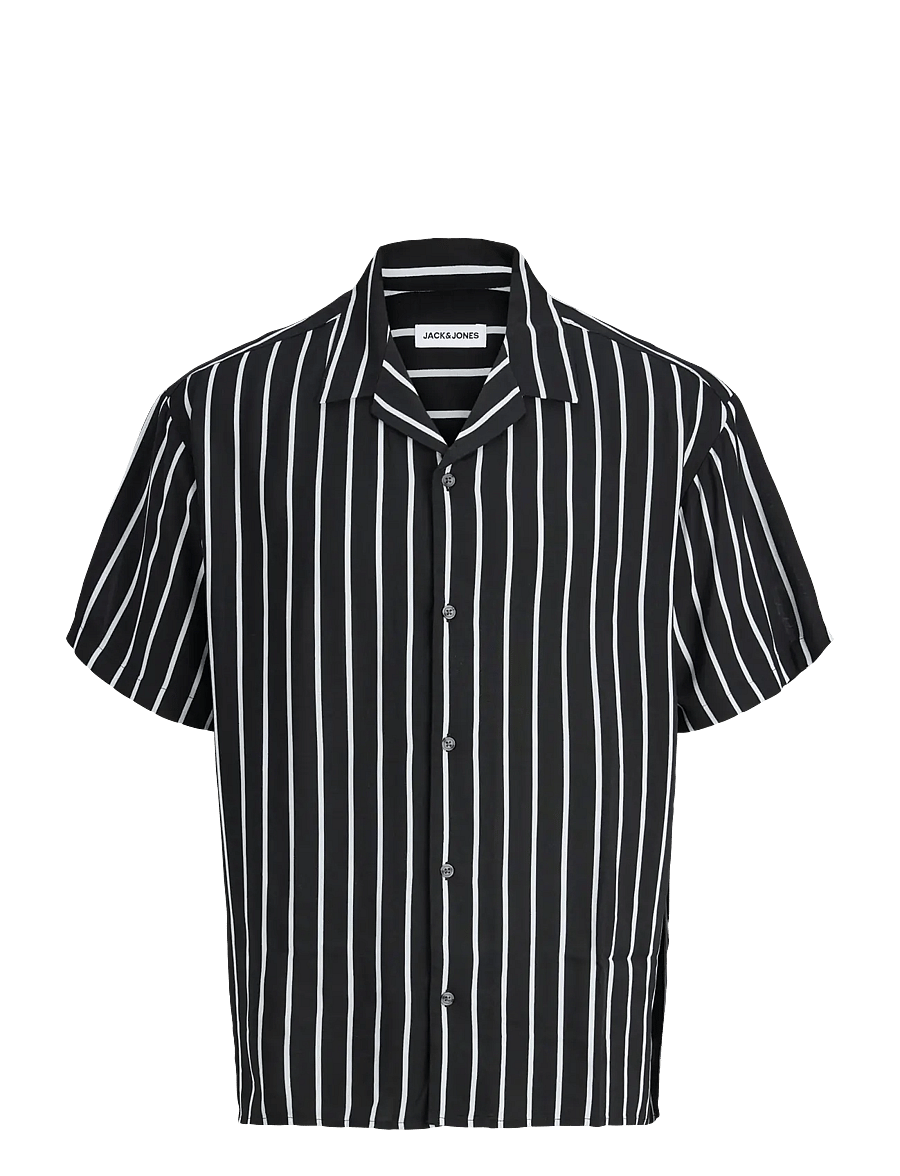 Jack & Jones - JJEJEFF RESORT STRIPE SHIRT S/S SN - randiga skjortor - black - 1