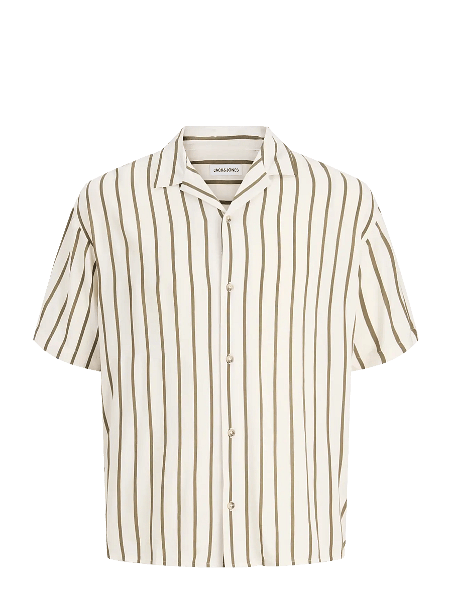 Jack & Jones - JJEJEFF RESORT STRIPE SHIRT S/S SN - randiga skjortor - dusty olive - 1