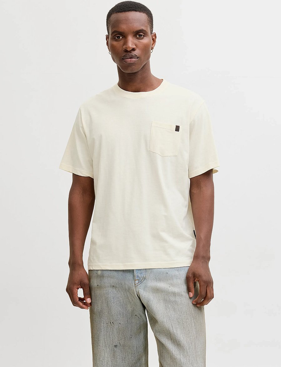 Jack & Jones - JJEDOVER SLUB TEE SS NOOS - kurzärmelige t-shirts - antique white - 0