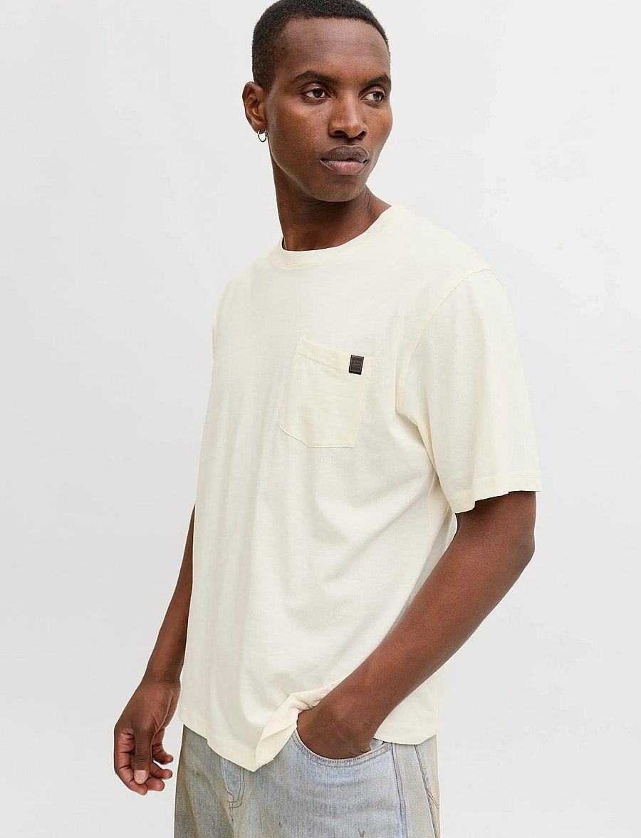 Jack & Jones - JJEDOVER SLUB TEE SS NOOS - kurzärmelige t-shirts - antique white - 4