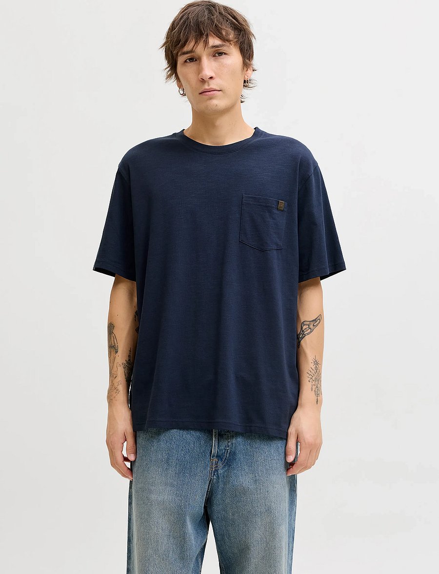Jack & Jones - JJEDOVER SLUB TEE SS NOOS - lühikeste varrukatega t-särgid - navy blazer - 0