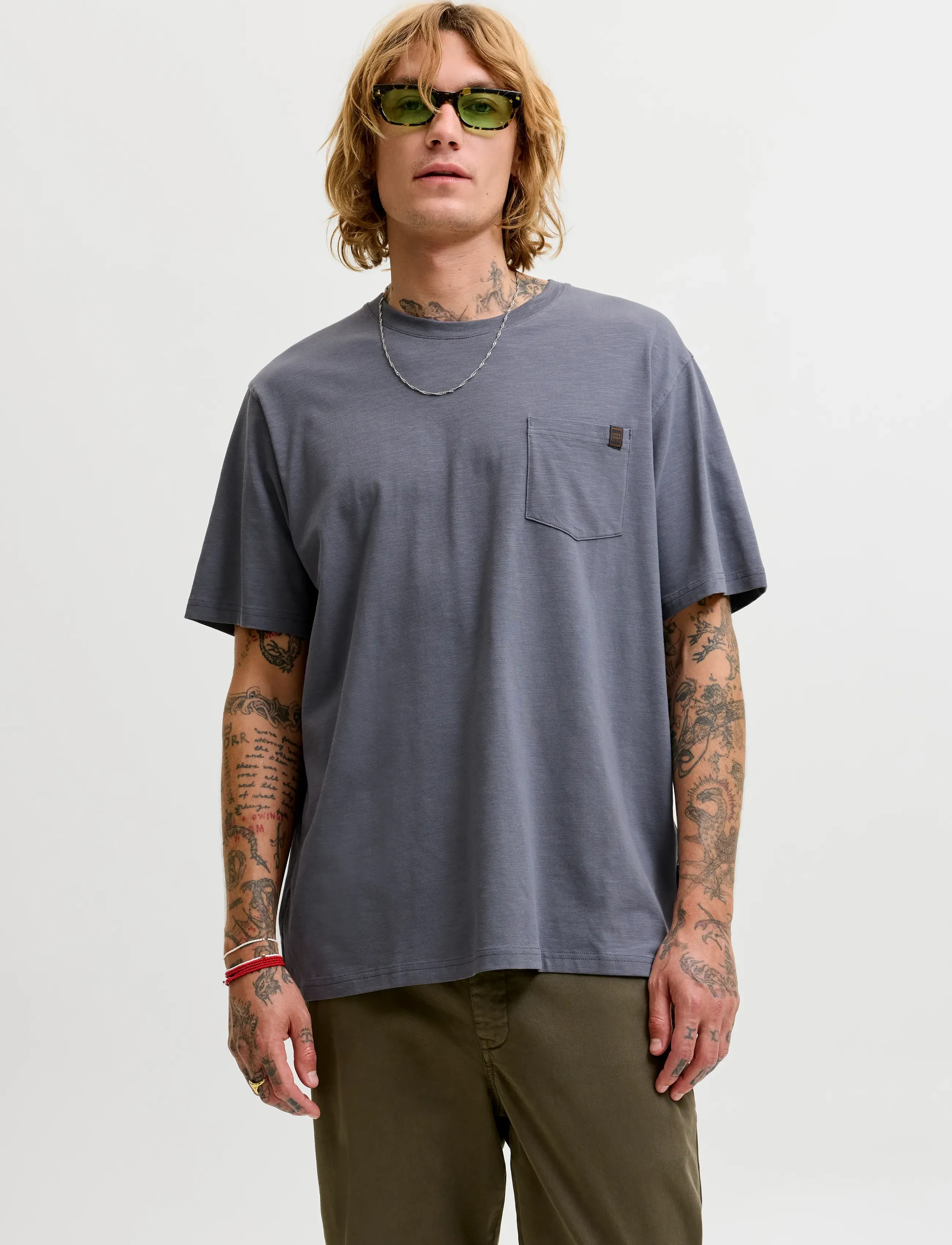 Jack & Jones JJEDOVER SLUB TEE SS NOOS - T-shirts - TURBULENCE / grey