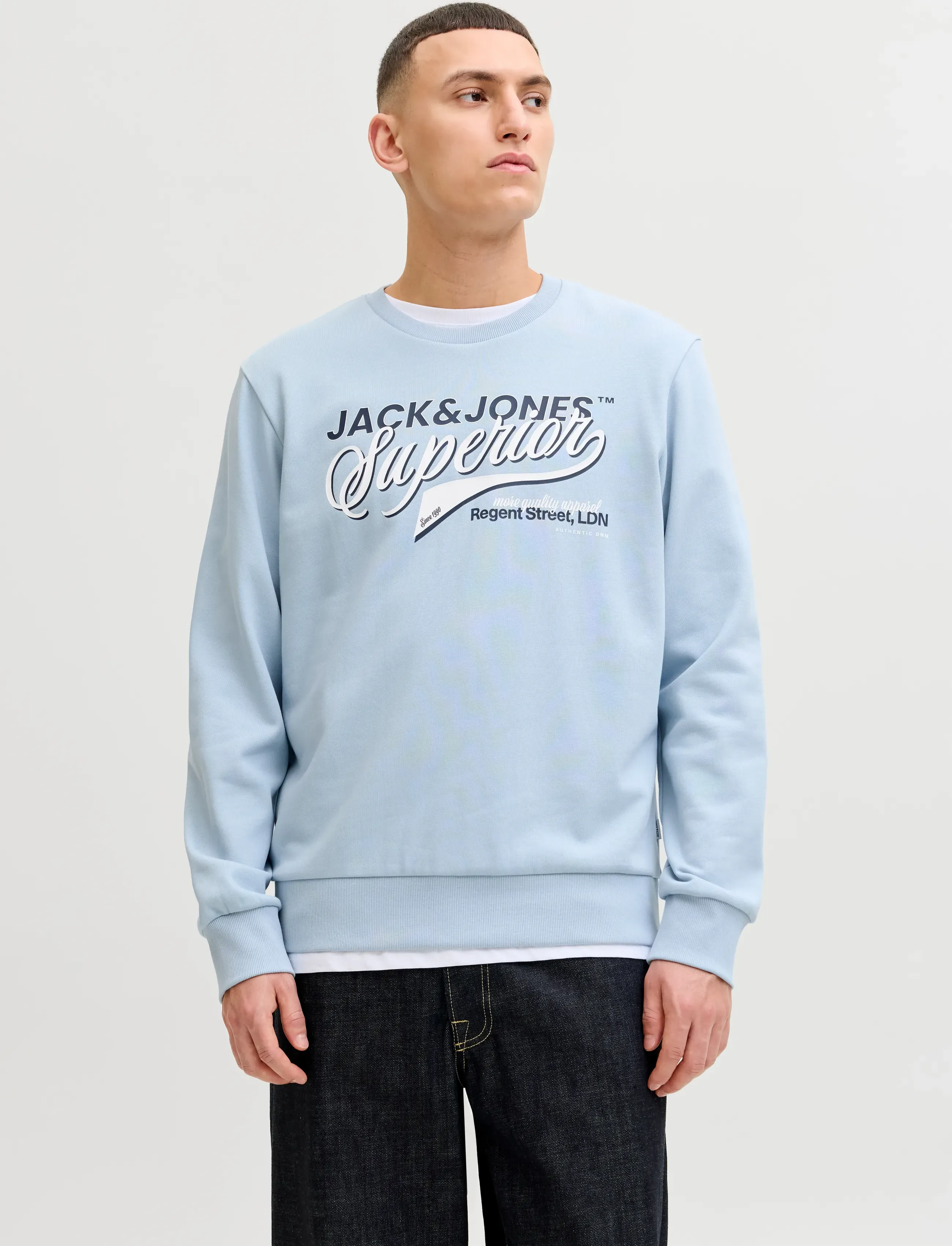 Jack & Jones JJELOGO SWEAT CREW NECK 2 COL SS26 - Tøj - CELESTIAL BLUE / blue