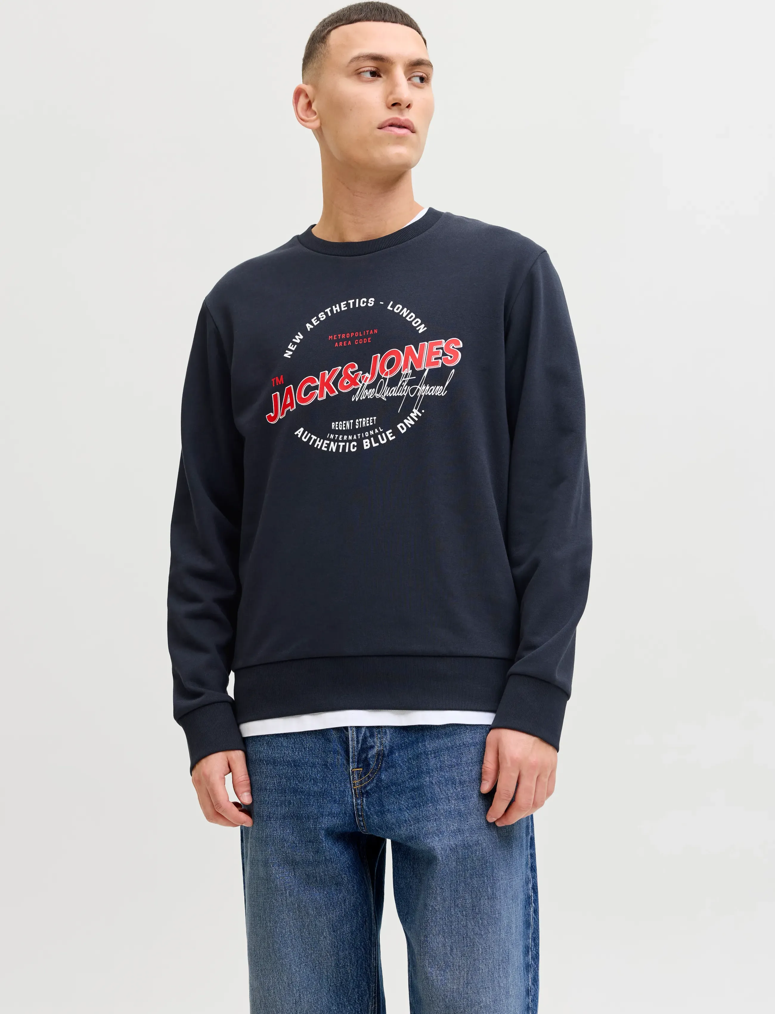Jack & Jones JJELOGO SWEAT CREW NECK 2 COL SS26 - Jack & Jones - SKY CAPTAIN / navy
