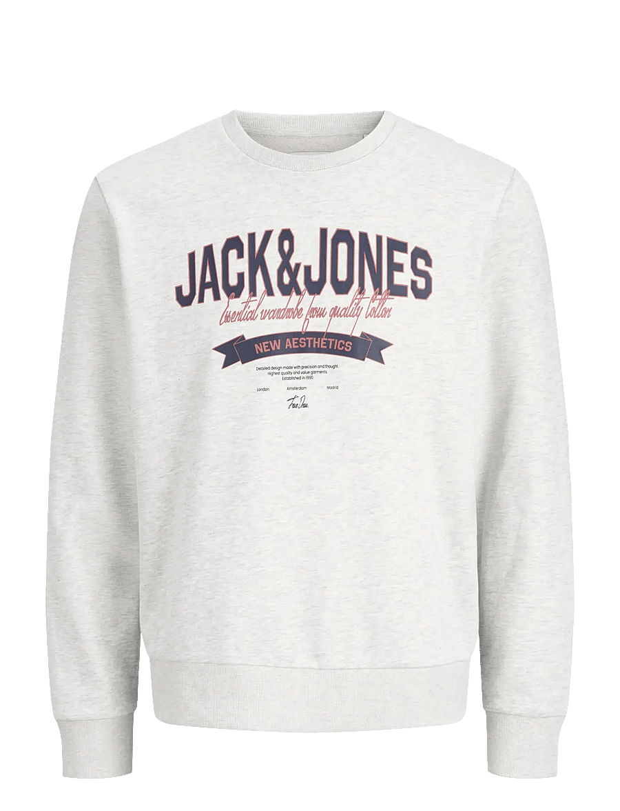 Jack & Jones - JJELOGO SWEAT CREW NECK 2 COL SS26 - kollektioner - white melange - 1