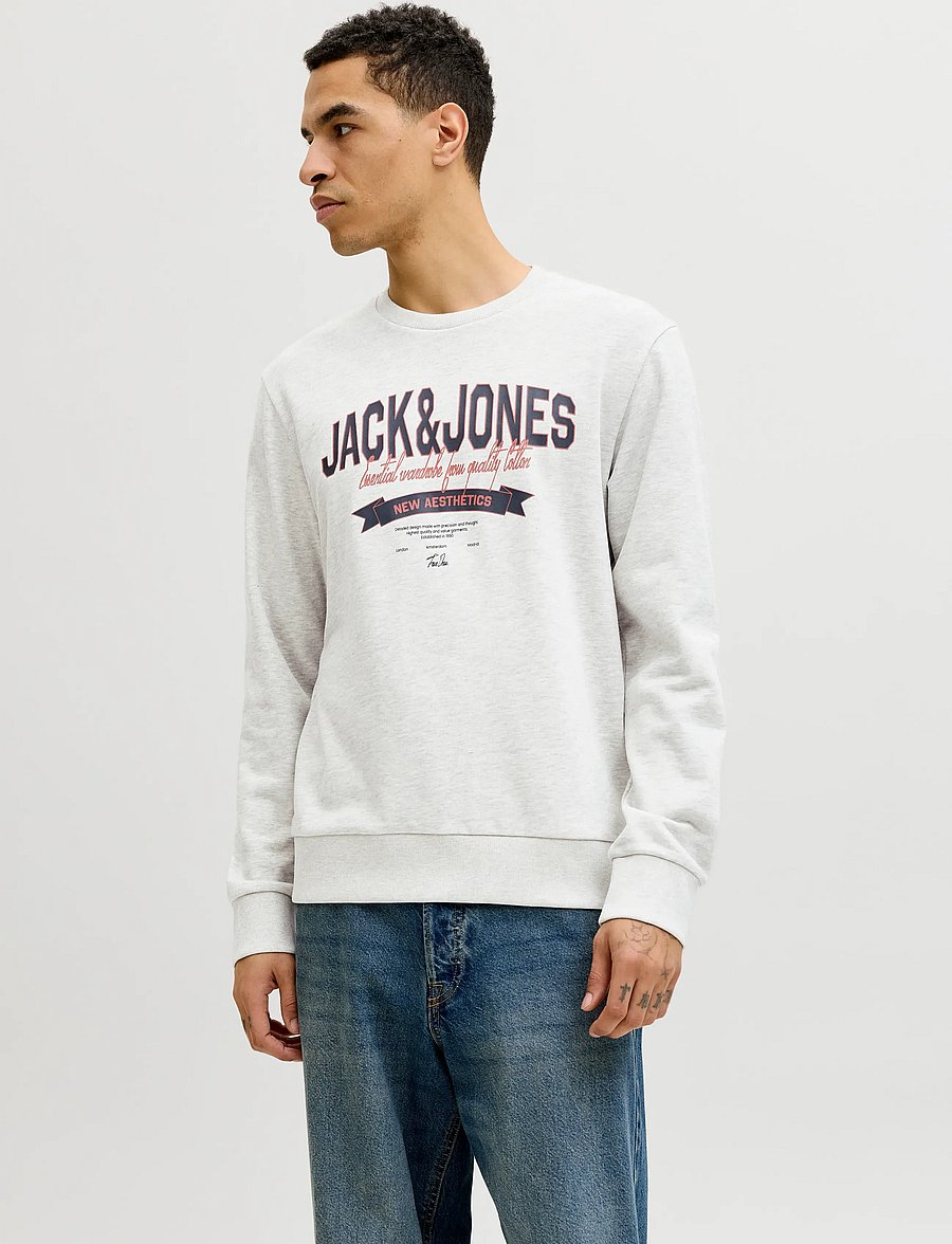 Jack & Jones - JJELOGO SWEAT CREW NECK 2 COL SS26 - kollektioner - white melange - 0