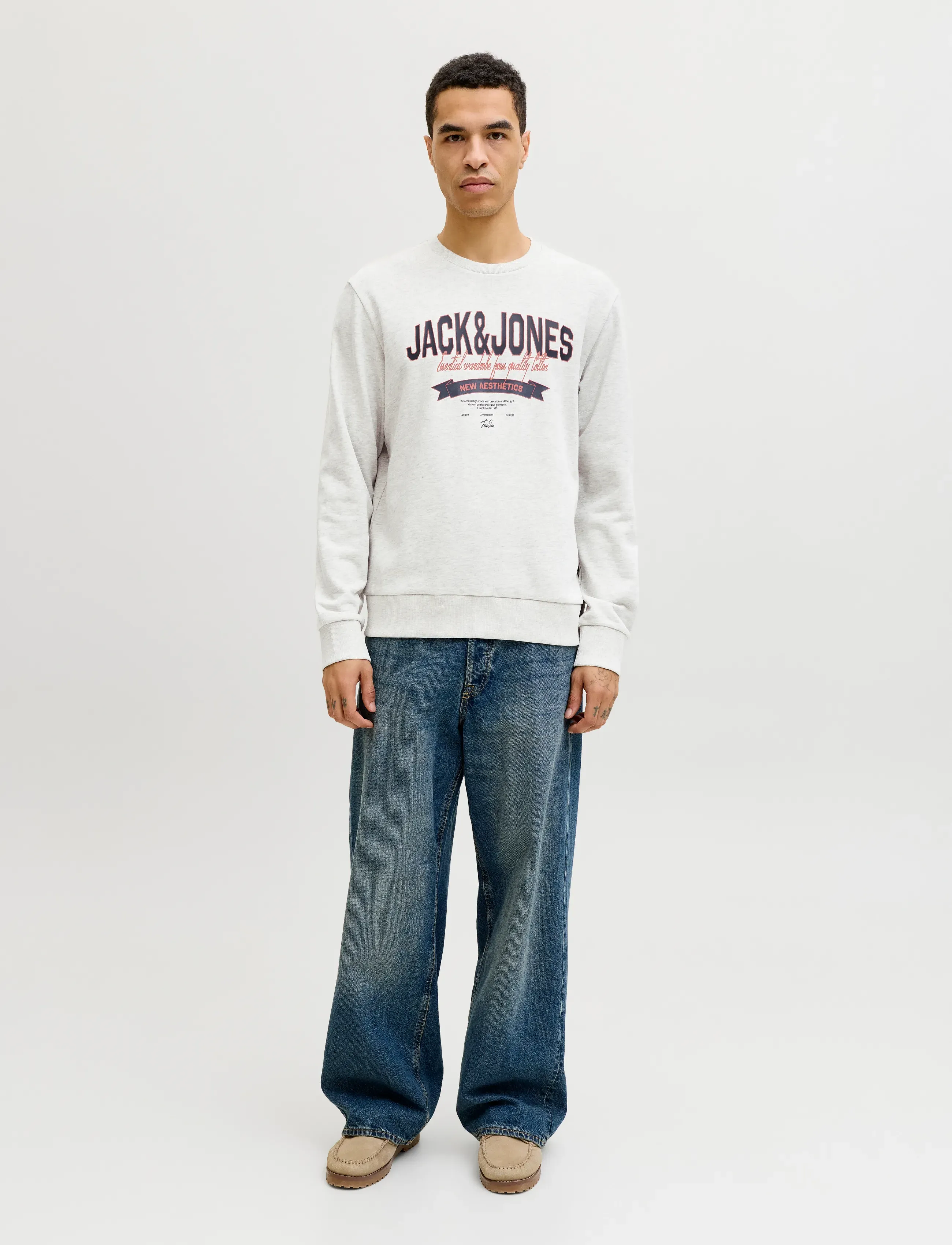 Jack & Jones - JJELOGO SWEAT CREW NECK 2 COL SS26 - kollektioner - white melange - 3