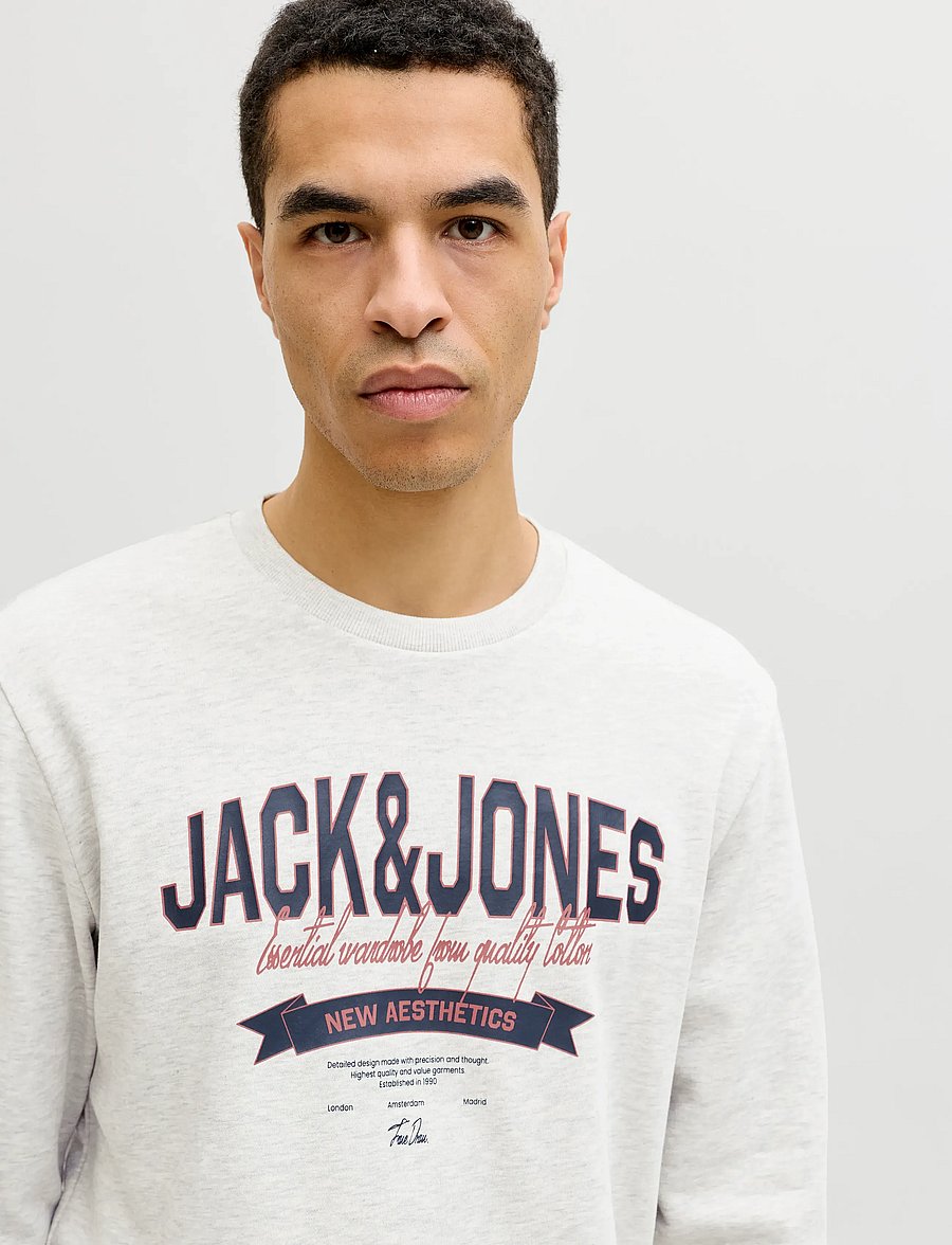 Jack & Jones - JJELOGO SWEAT CREW NECK 2 COL SS26 - kollektioner - white melange - 5