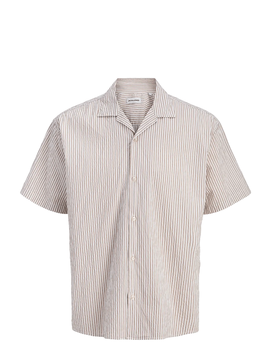 Jack & Jones - JJMILO SEERSUCKER RESORT SHIRT SS - kortærmede skjorter - string - 1