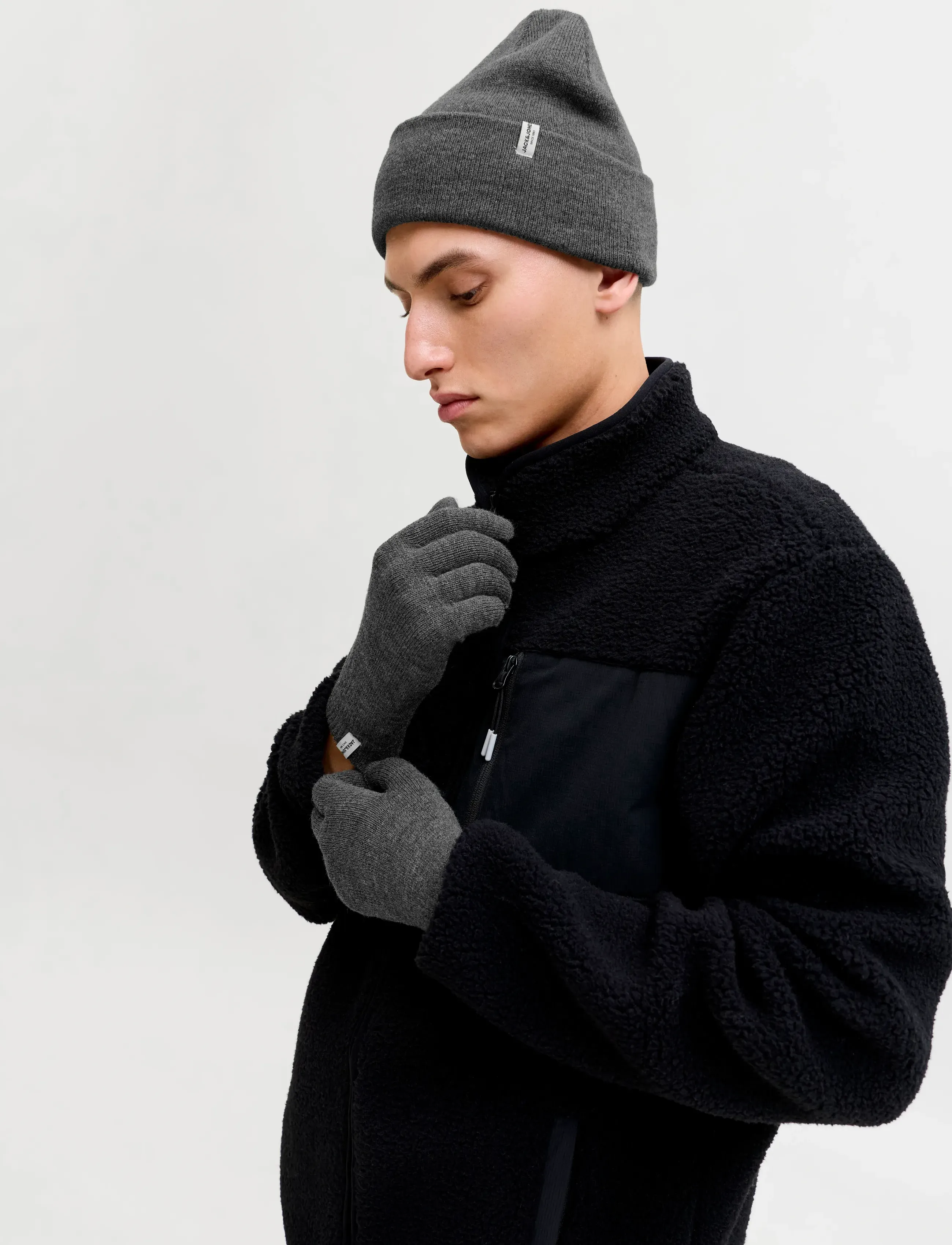 Jack & Jones Jaccooper Beanie And Gloves Giftbox, One Size, Grey, Hovedbeklædning > Huer, Herre
