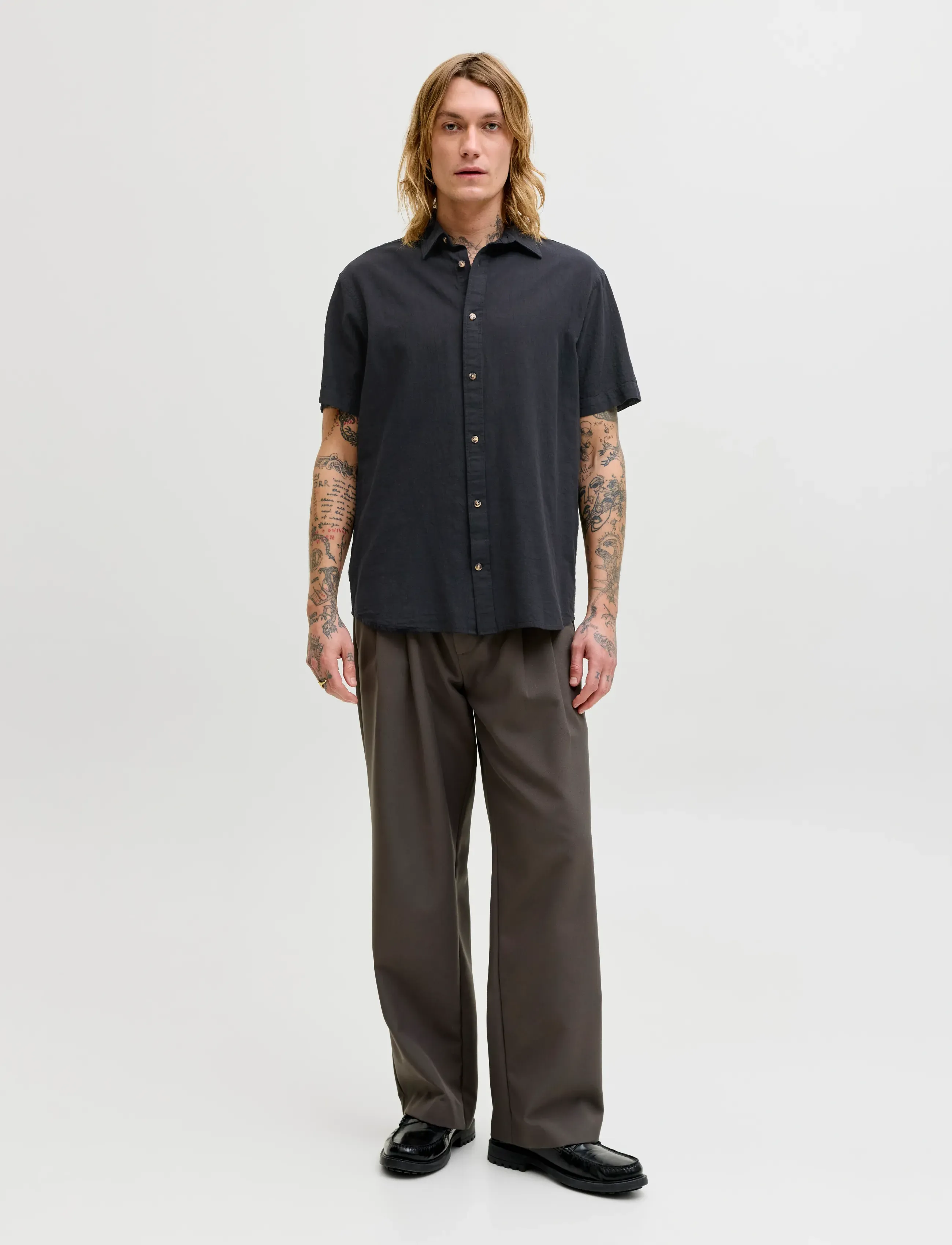 Jack & Jones - JJESUMMER LINEN BLEND SHIRT S/S SN - hørskjorter - black - 3