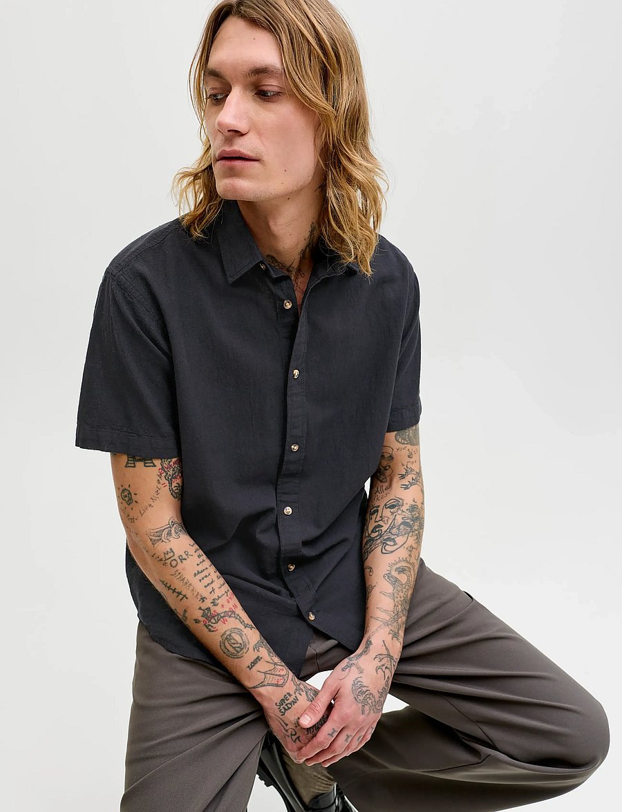 Jack & Jones - JJESUMMER LINEN BLEND SHIRT S/S SN - linen shirts - black - 5
