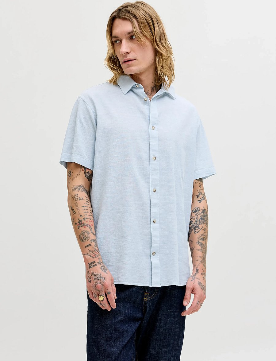 Jack & Jones - JJESUMMER LINEN BLEND SHIRT S/S SN - linen shirts - celestial blue - 0