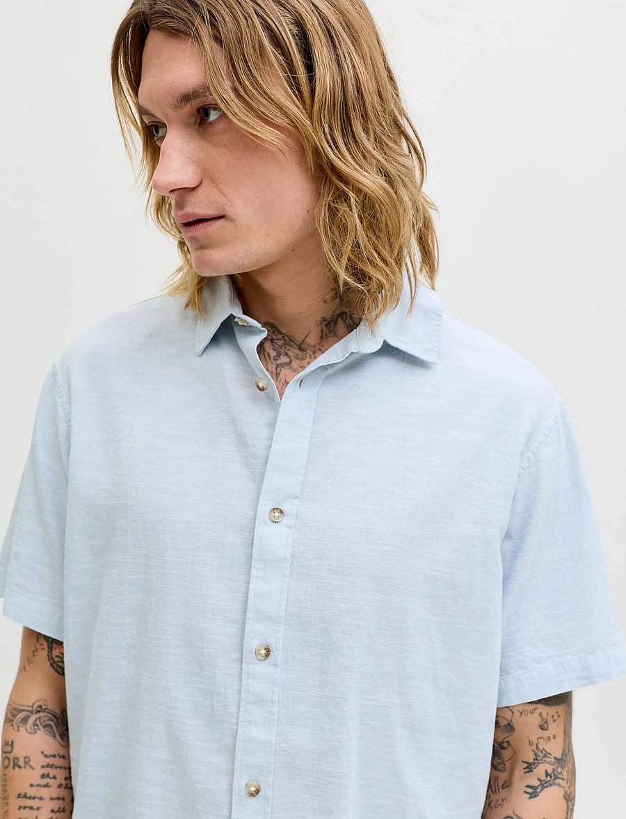 Jack & Jones - JJESUMMER LINEN BLEND SHIRT S/S SN - linen shirts - celestial blue - 4