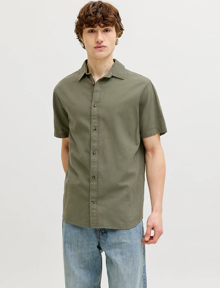 Jack & Jones - JJESUMMER LINEN BLEND SHIRT S/S SN - linneskjortor - dusty olive - 0