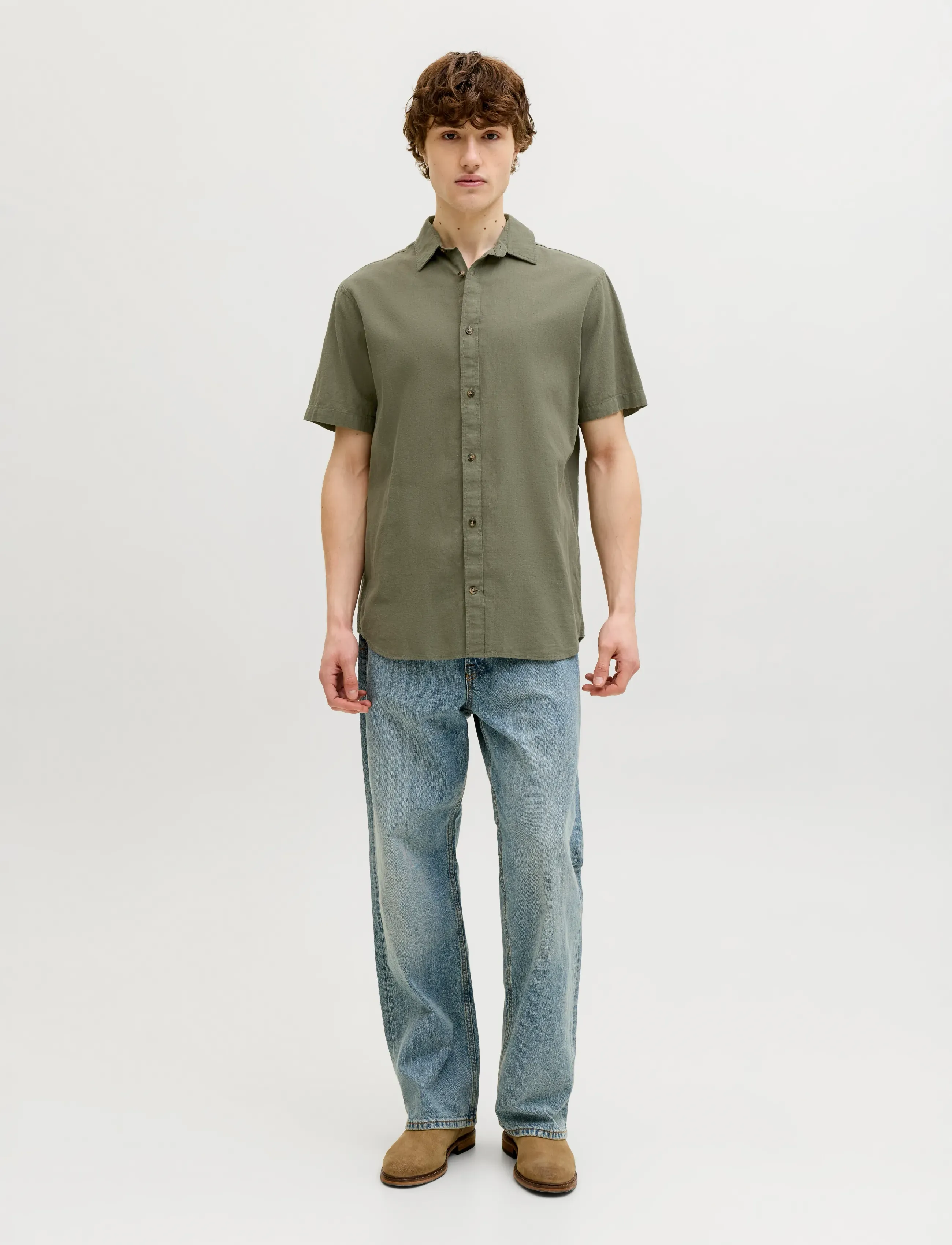 Jack & Jones - JJESUMMER LINEN BLEND SHIRT S/S SN - linased särgid - dusty olive - 3