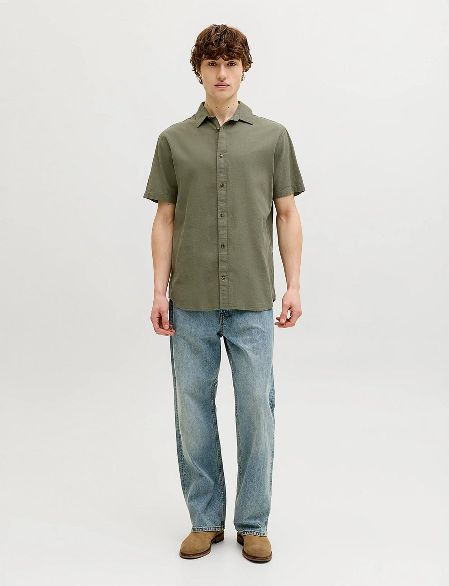 Jack & Jones - JJESUMMER LINEN BLEND SHIRT S/S SN - linneskjortor - dusty olive - 3
