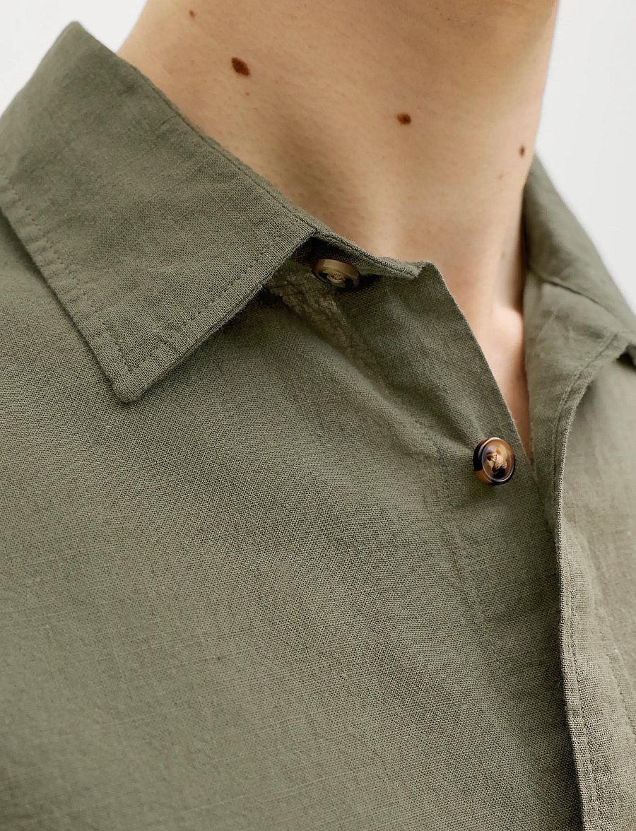 Jack & Jones - JJESUMMER LINEN BLEND SHIRT S/S SN - linneskjortor - dusty olive - 4