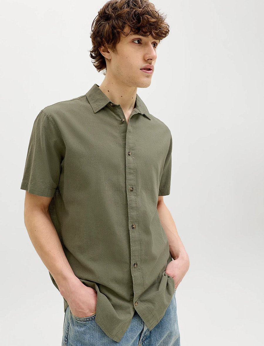 Jack & Jones - JJESUMMER LINEN BLEND SHIRT S/S SN - linneskjortor - dusty olive - 5