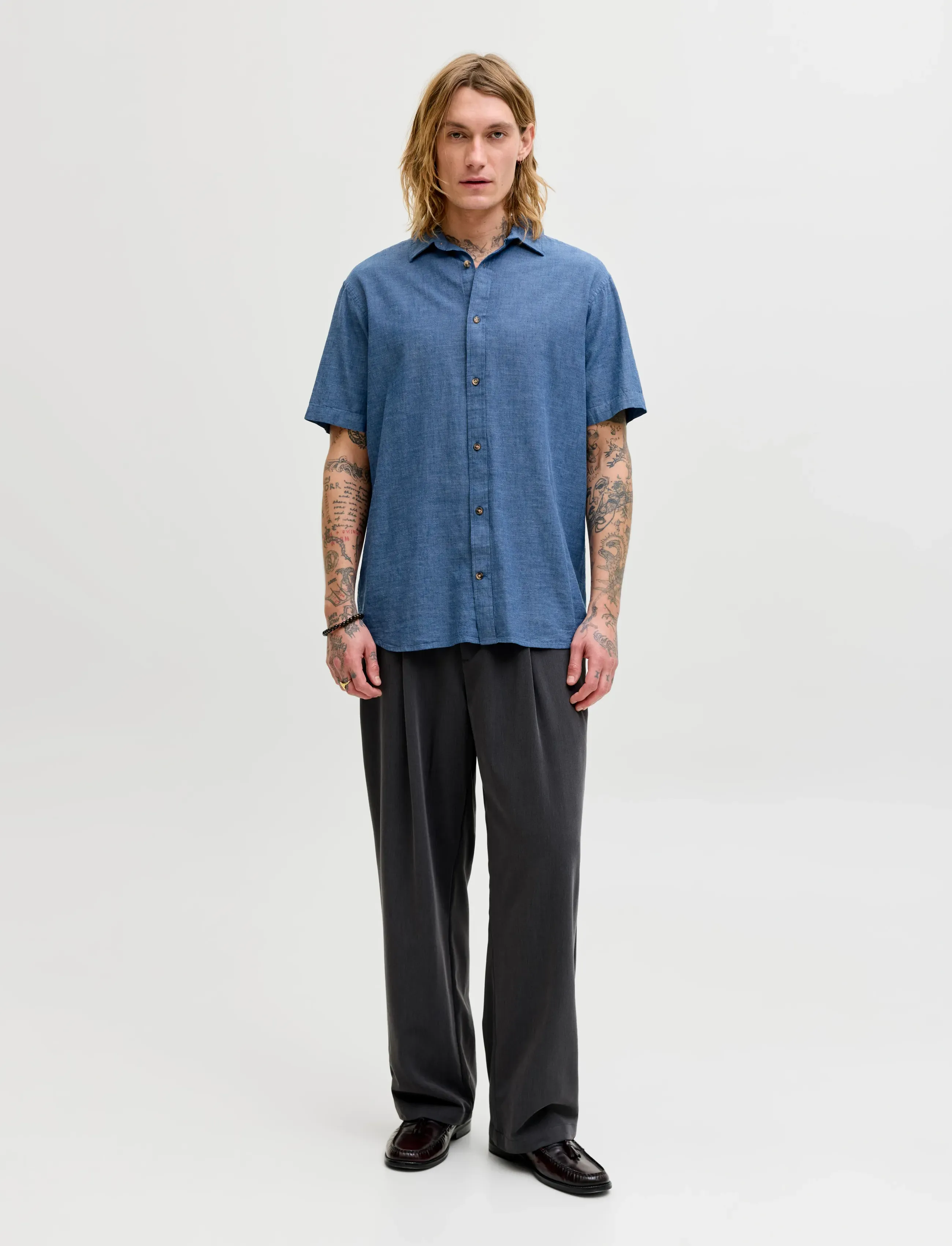 Jack & Jones - JJESUMMER LINEN BLEND SHIRT S/S SN - hørskjorter - navy blazer - 3