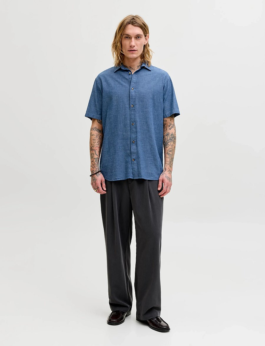 Jack & Jones - JJESUMMER LINEN BLEND SHIRT S/S SN - hørskjorter - navy blazer - 3