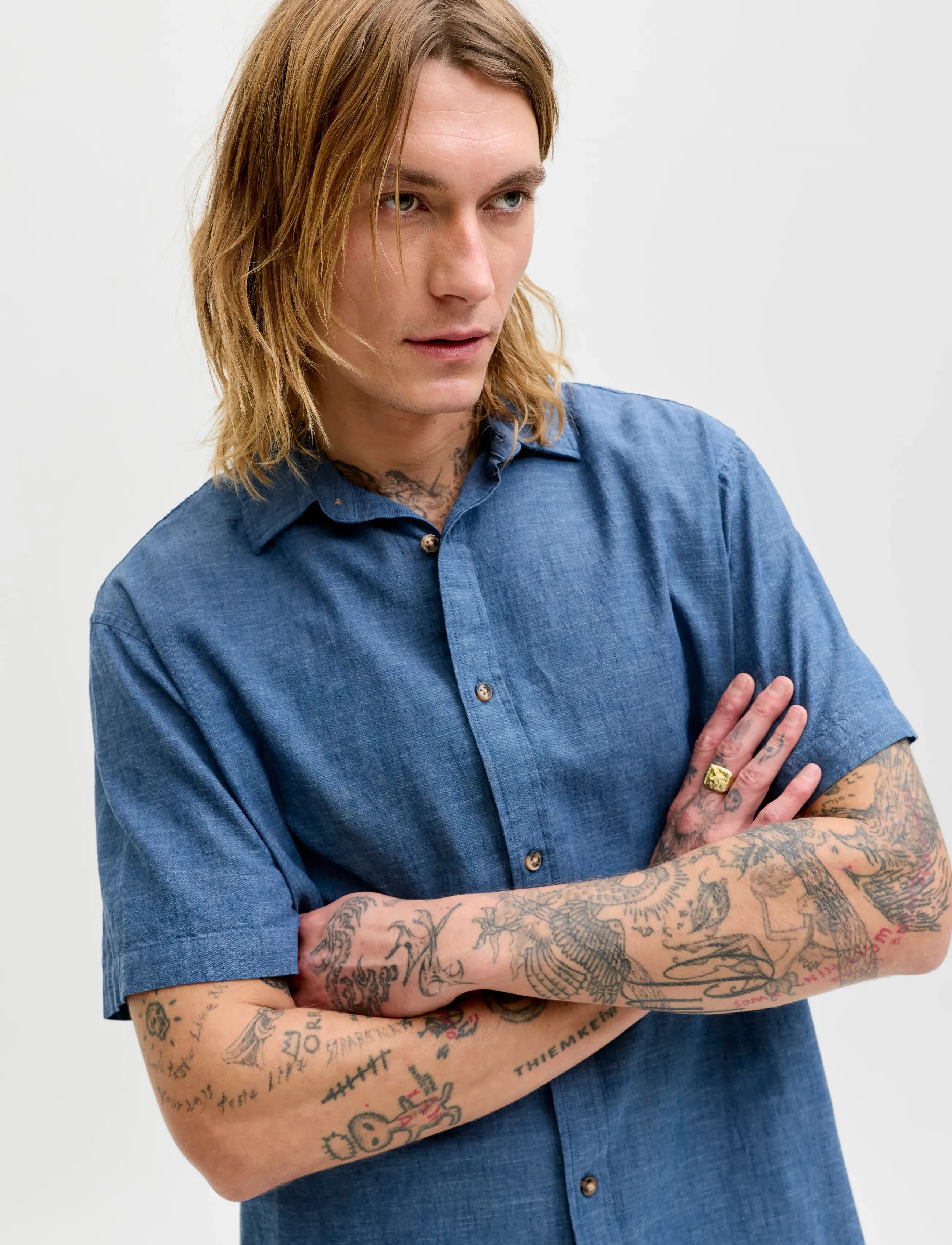Jack & Jones - JJESUMMER LINEN BLEND SHIRT S/S SN - hørskjorter - navy blazer - 5