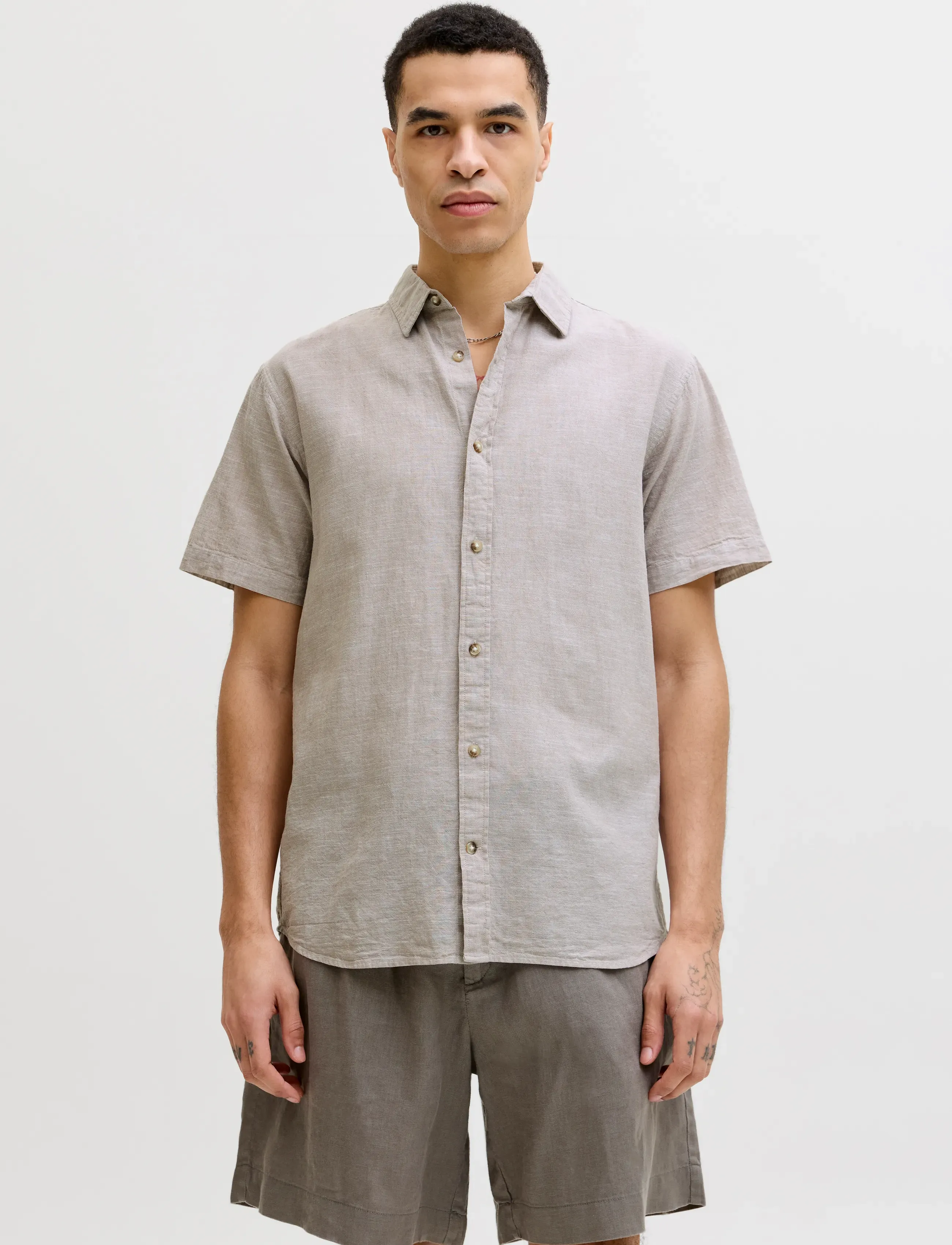 Jack & Jones Jjesummer Linen Blend Shirt S/S Sn, Mænd, Kortærmet Skjorte, Beige, Str: XL