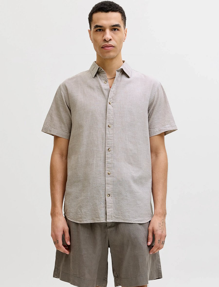 Jack & Jones - JJESUMMER LINEN BLEND SHIRT S/S SN - linen shirts - string - 0