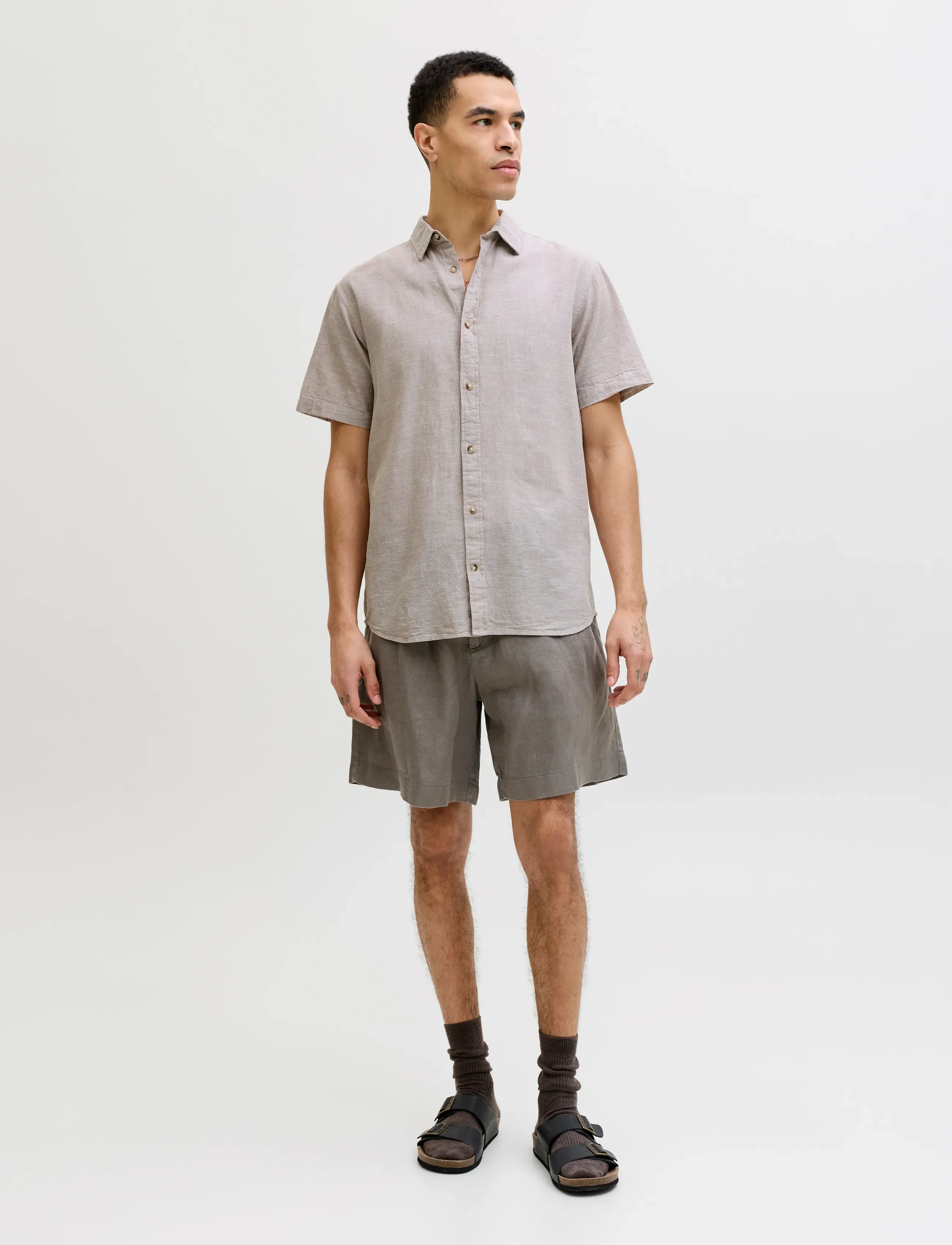 Jack & Jones - JJESUMMER LINEN BLEND SHIRT S/S SN - hørskjorter - string - 4