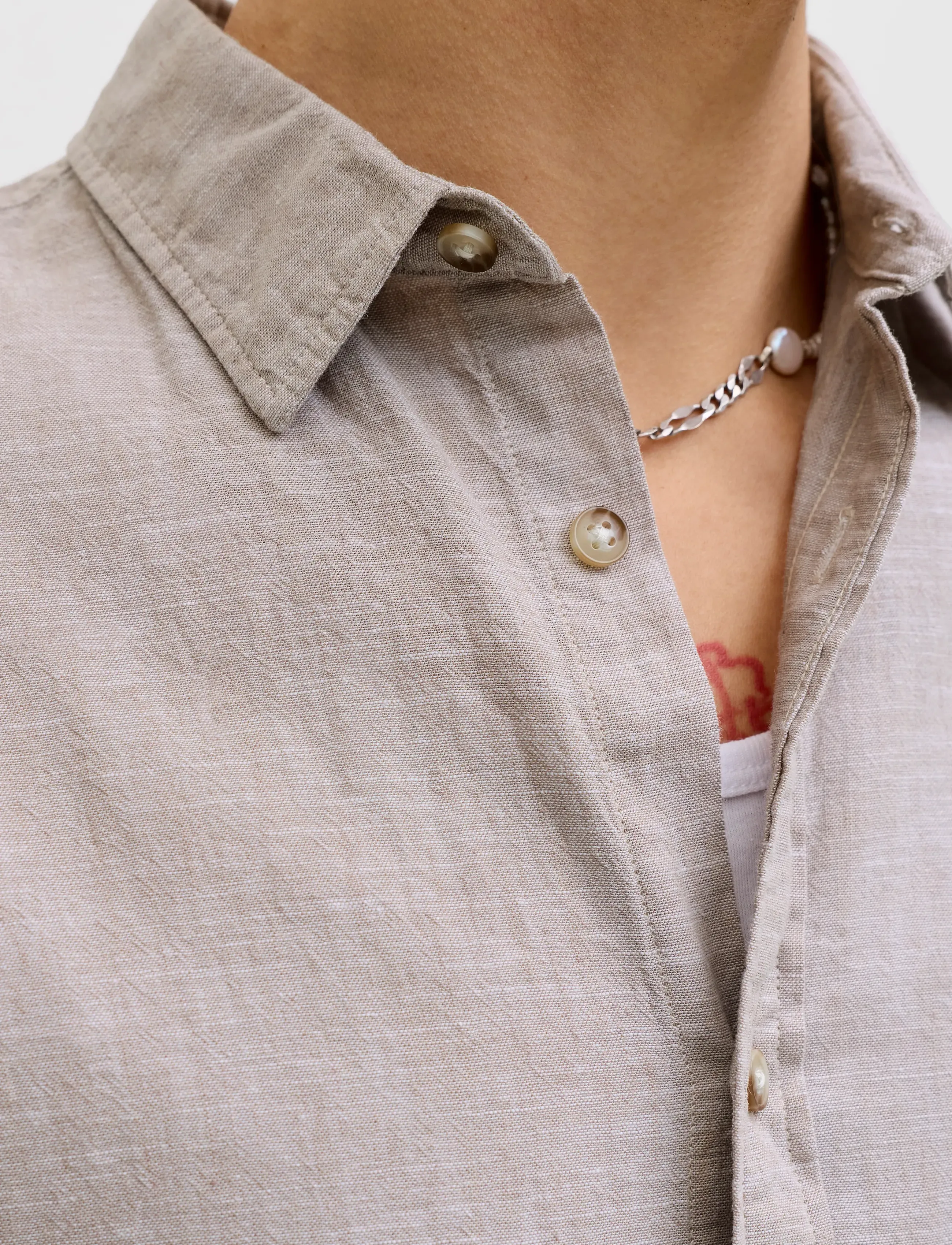 Jack & Jones - JJESUMMER LINEN BLEND SHIRT S/S SN - hørskjorter - string - 5