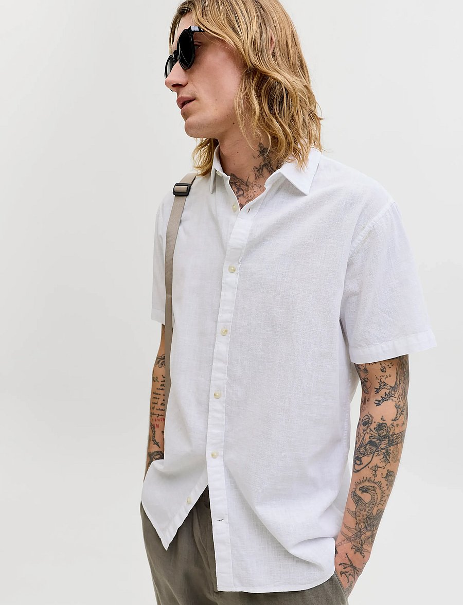 Jack & Jones - JJESUMMER LINEN BLEND SHIRT S/S SN - linen shirts - white - 5