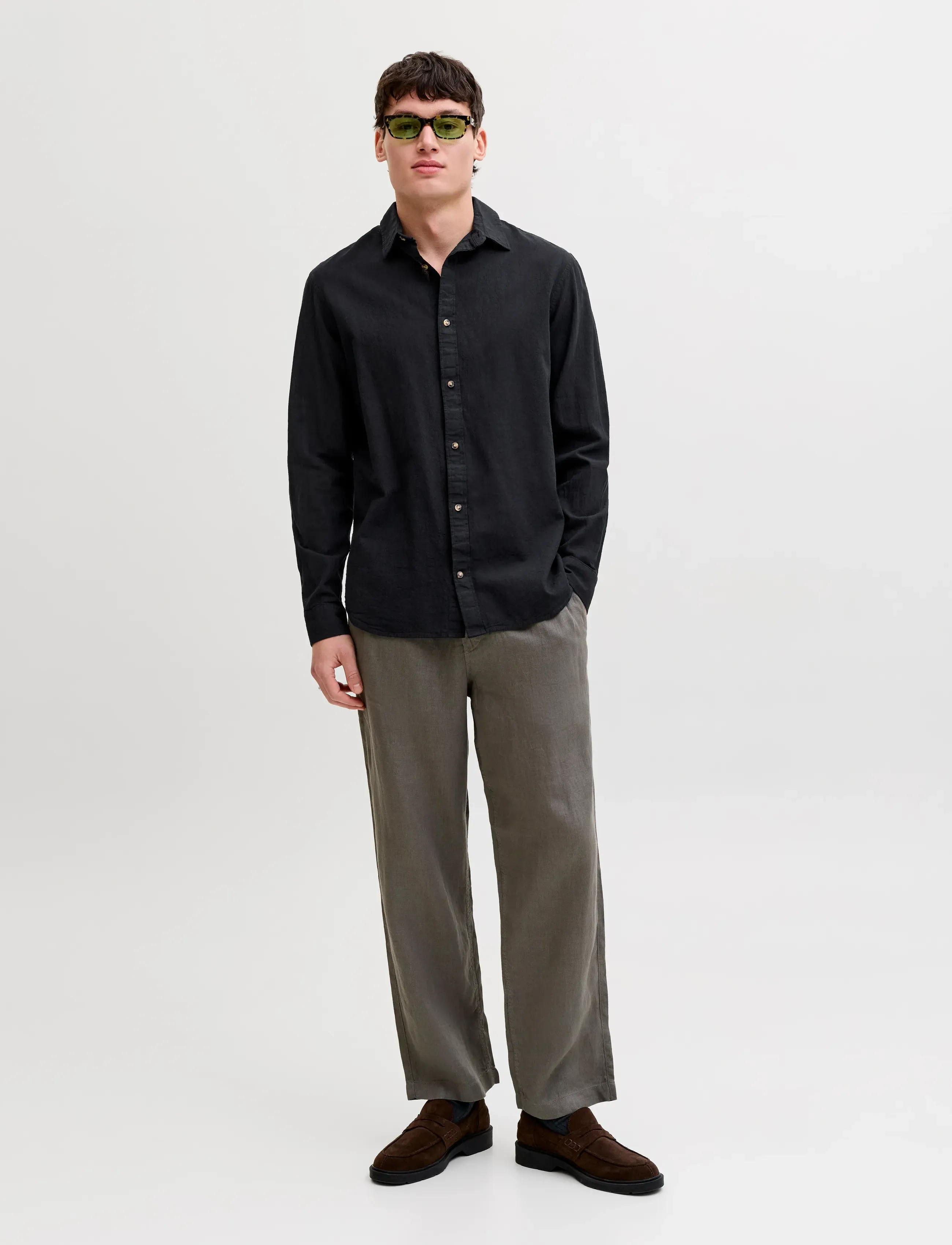Jack & Jones - JJESUMMER LINEN BLEND SHIRT L/S SN - hørskjorter - black - 3
