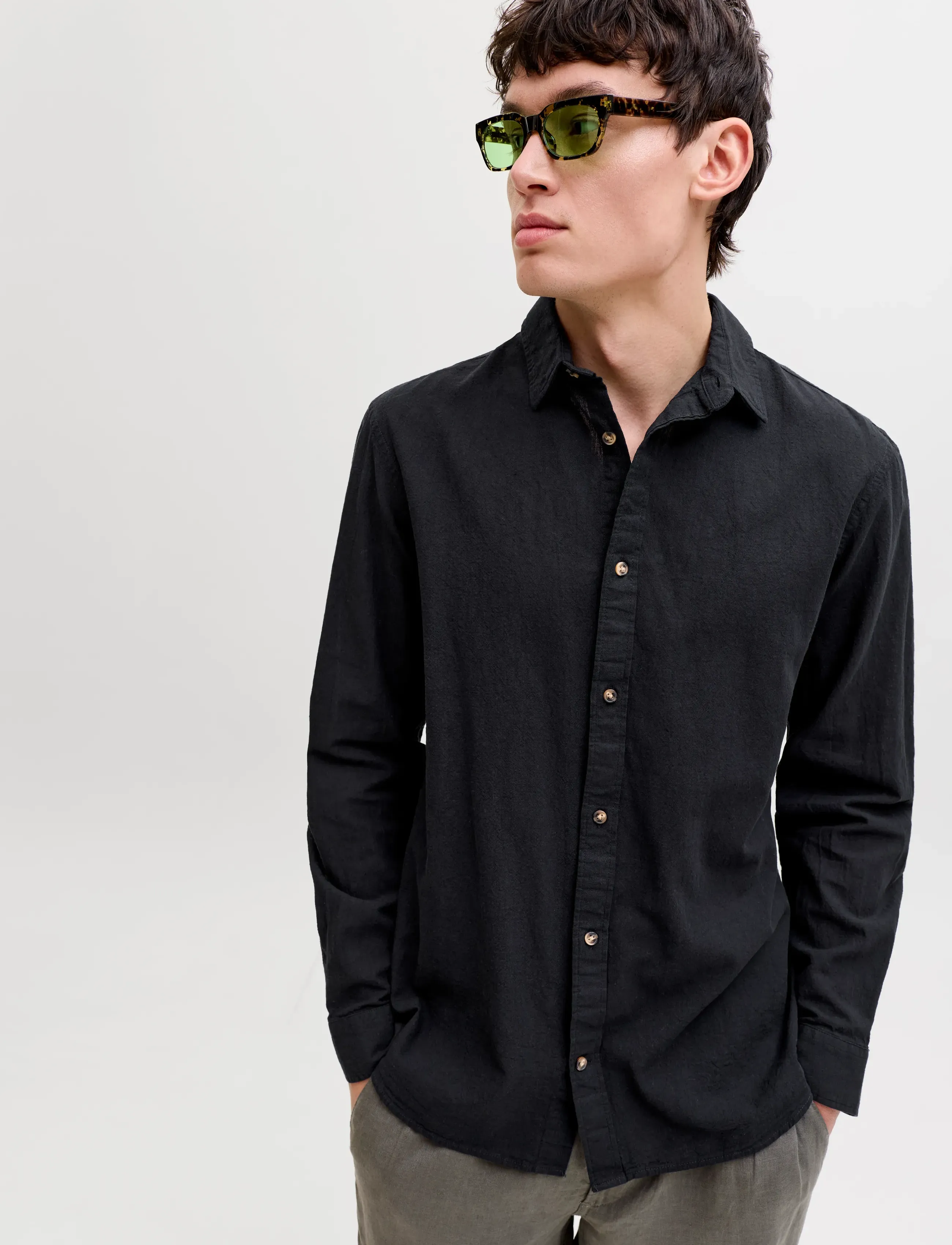 Jack & Jones - JJESUMMER LINEN BLEND SHIRT L/S SN - hørskjorter - black - 5