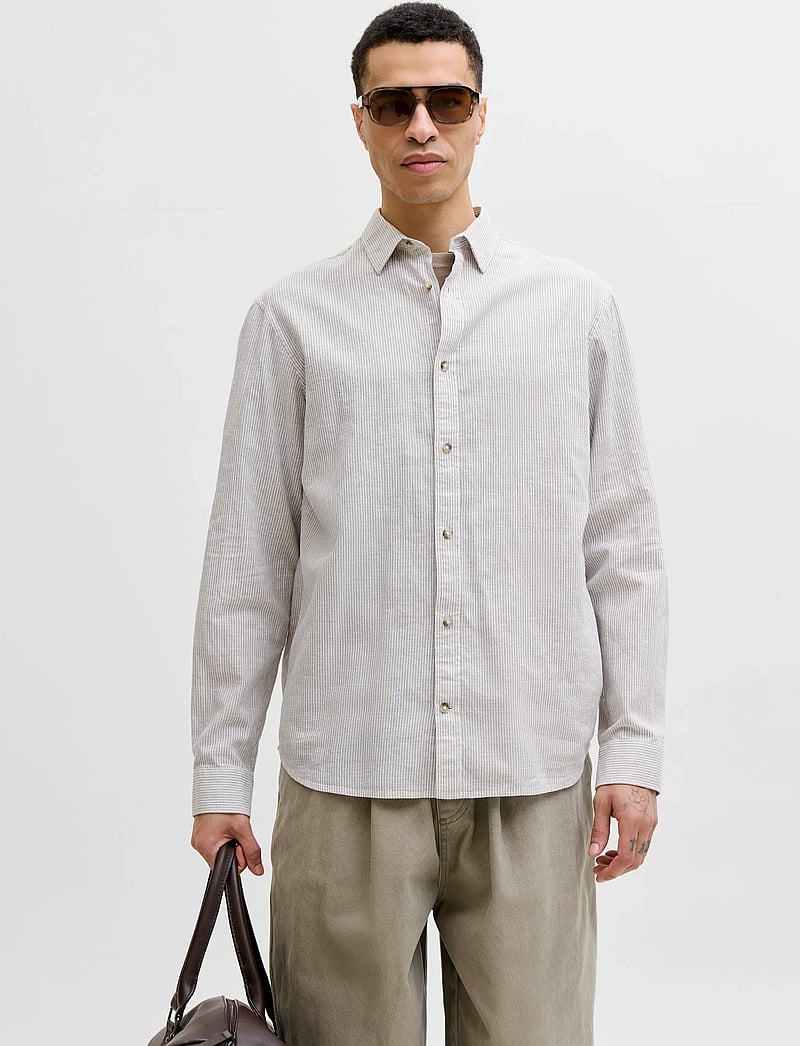 Jack & Jones - JJESUMMER LINEN BLEND SHIRT L/S SN - linneskjortor - crockery - 0