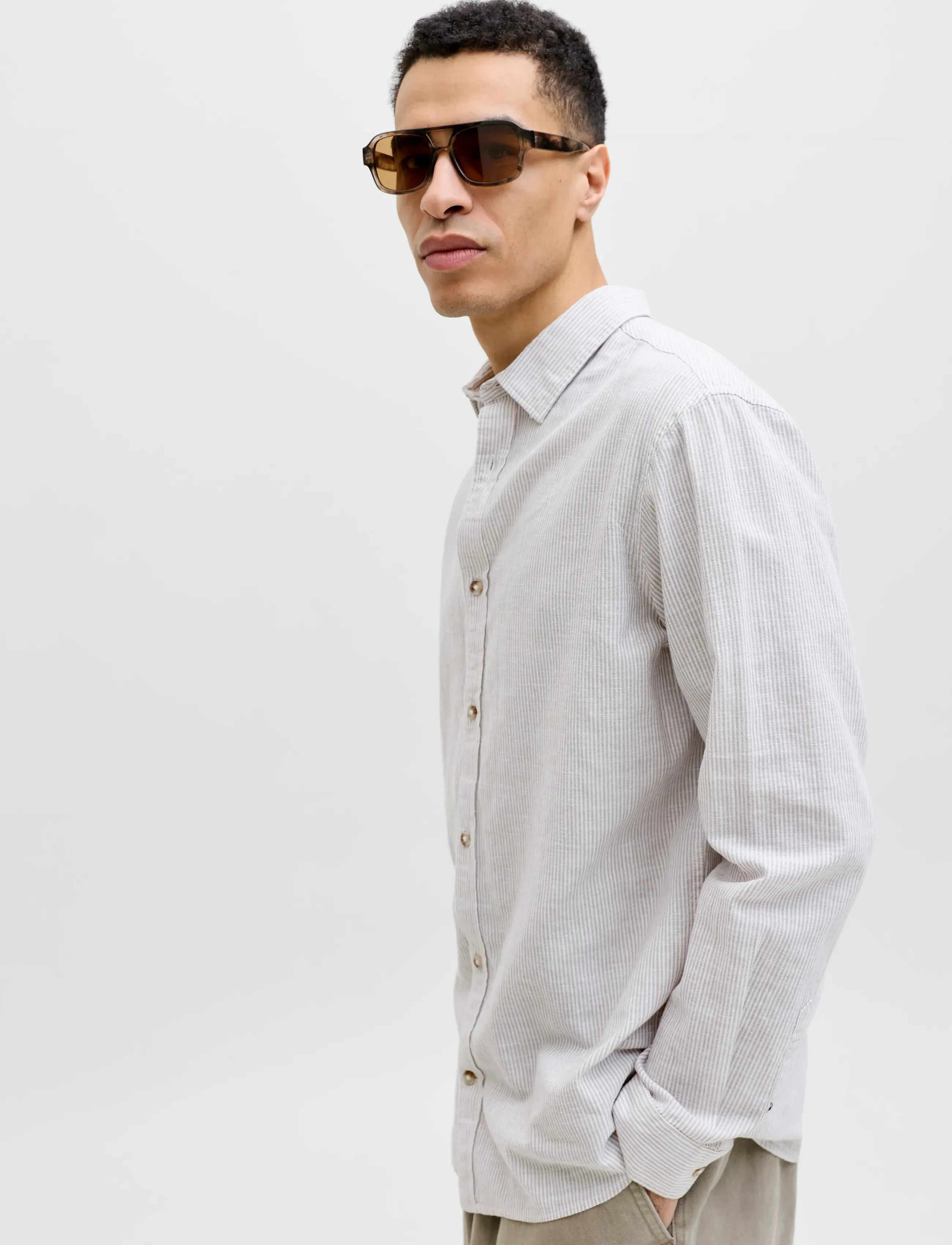 Jack & Jones - JJESUMMER LINEN BLEND SHIRT L/S SN - hørskjorter - crockery - 5