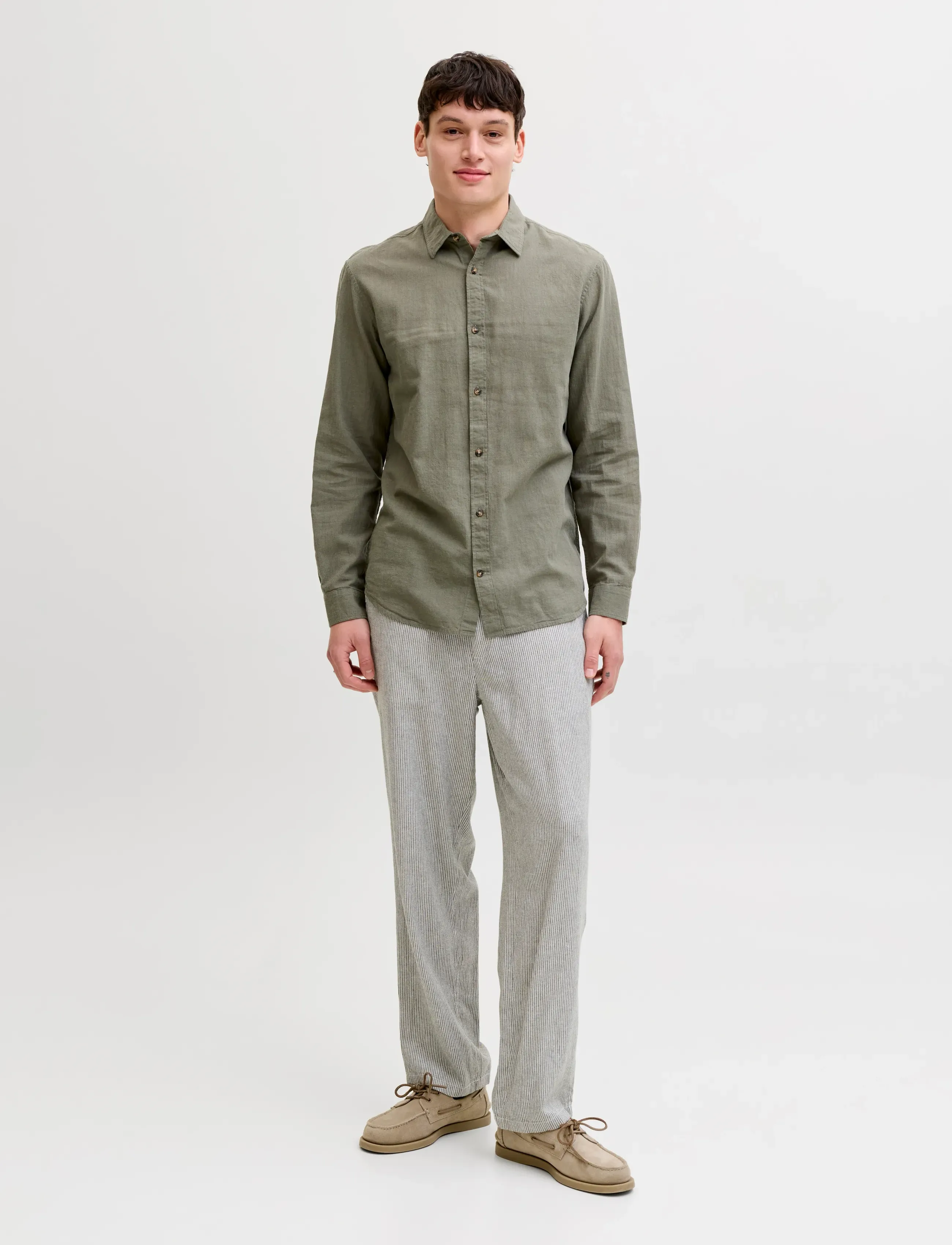 Jack & Jones - JJESUMMER LINEN BLEND SHIRT L/S SN - hørskjorter - dusty olive - 3